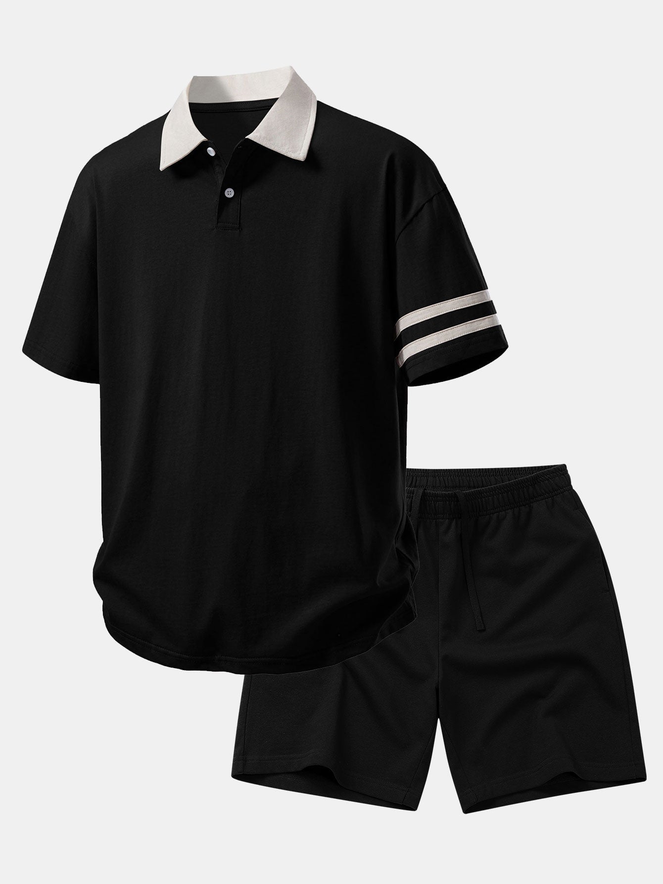 Relax Fit Contrast Collar Polo Shirt & Cotton Drawstring 7" Shorts