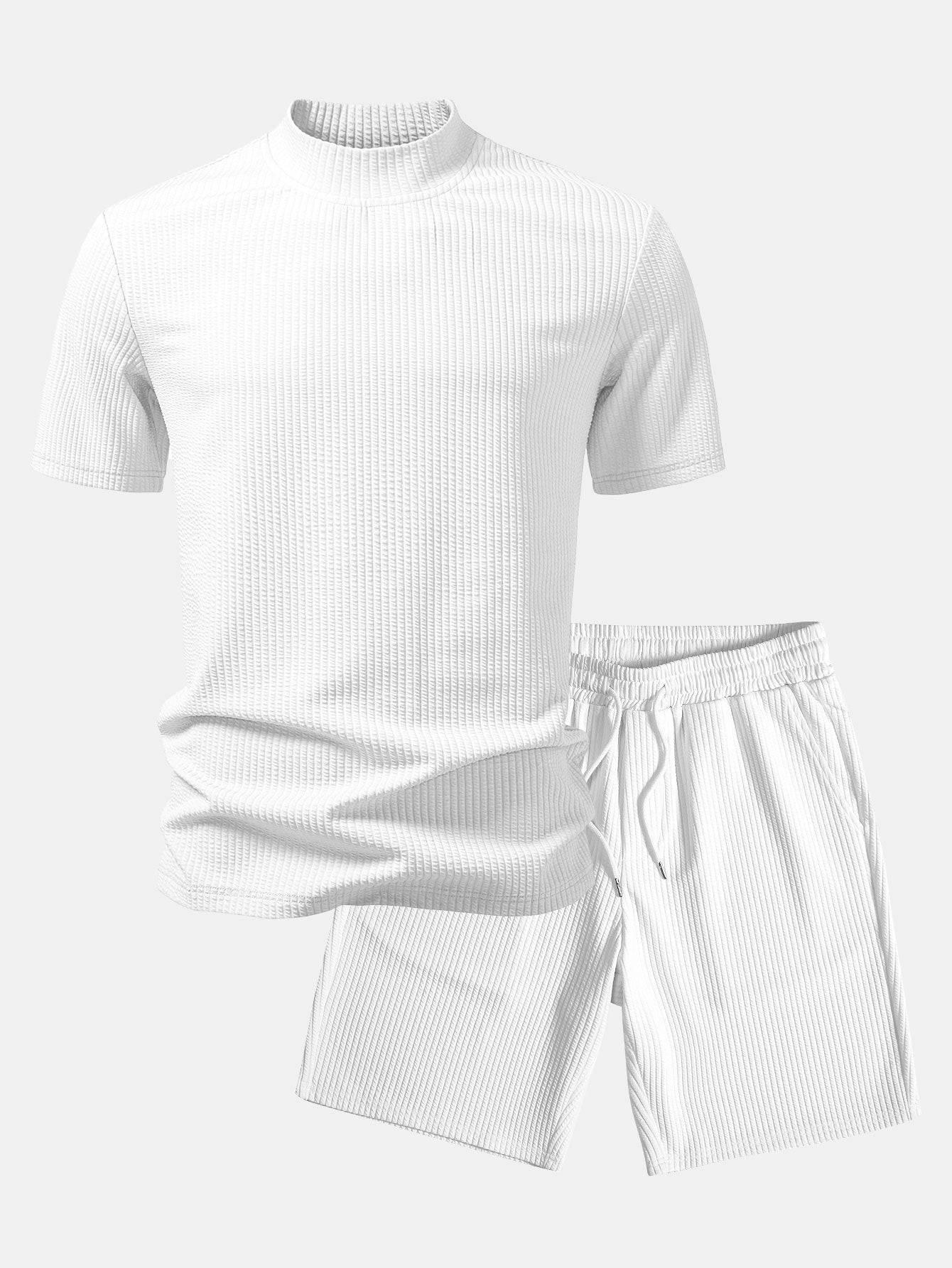 Ribbed Mock Neck T-Shirt & Drawstring Ribbed Shorts