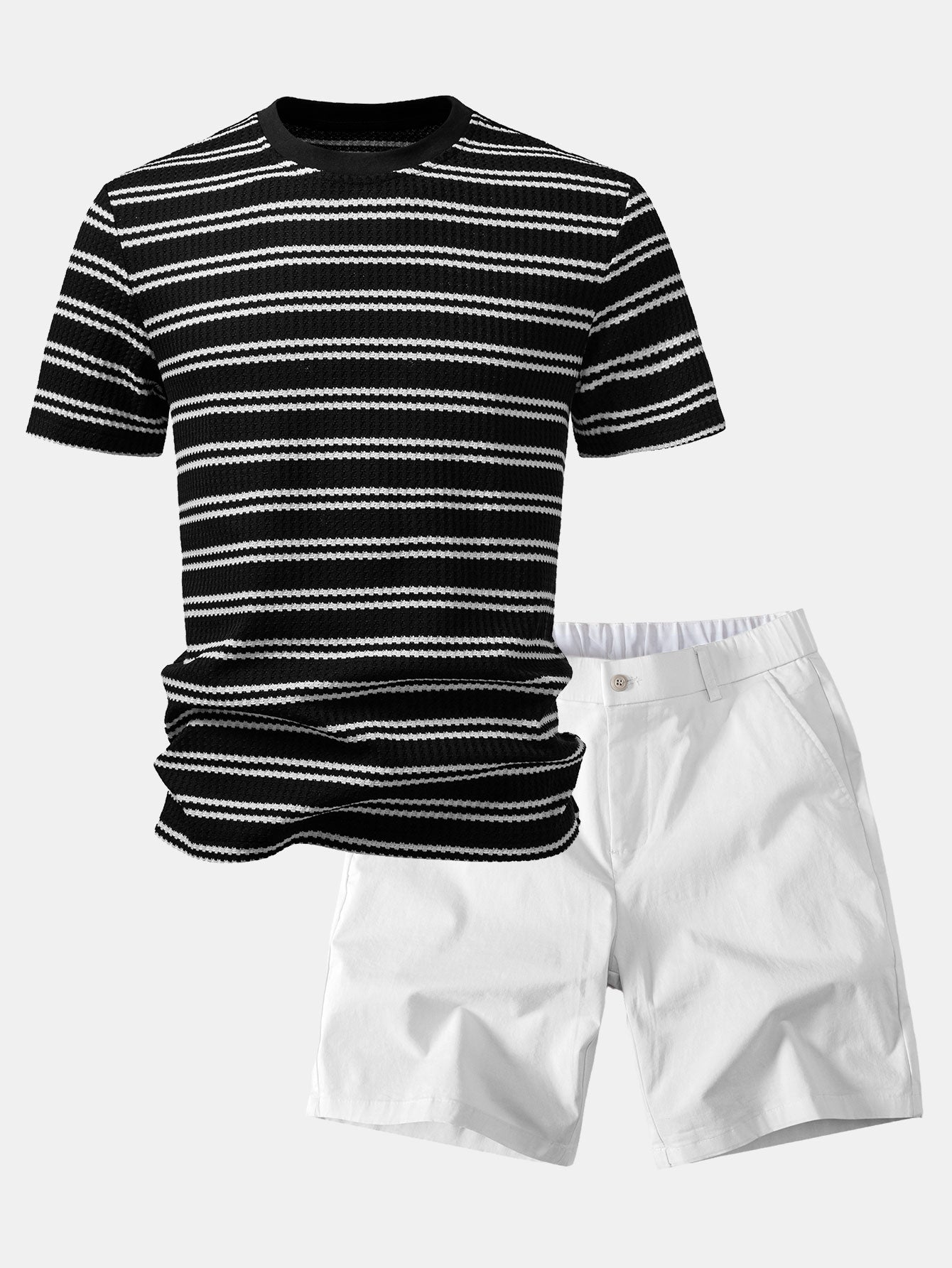 Stripe Waffle T-Shirt & Elastic Waist Chino Shorts