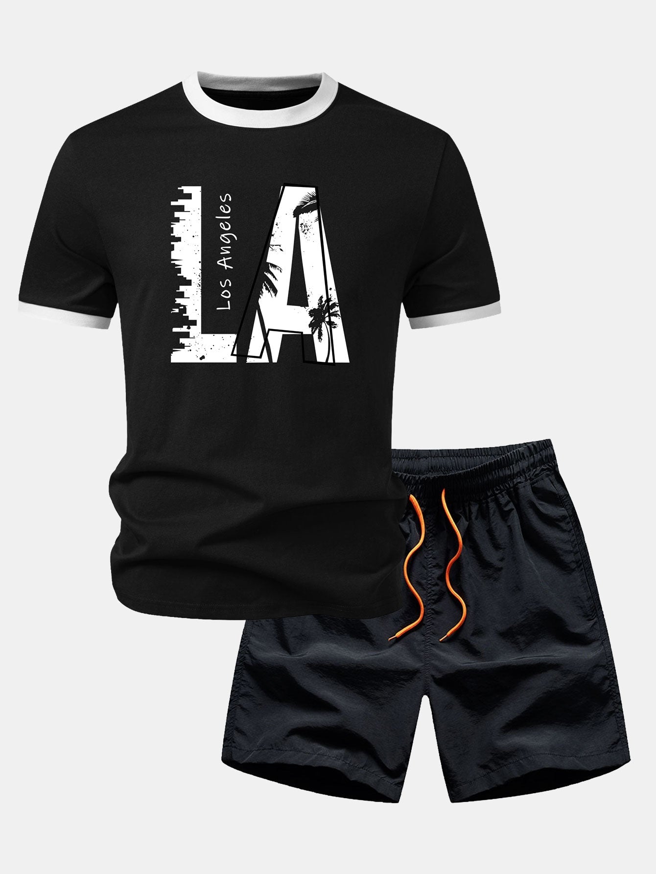 Los Angeles Print Contrast Ringer T-Shirt & Swim Shorts
