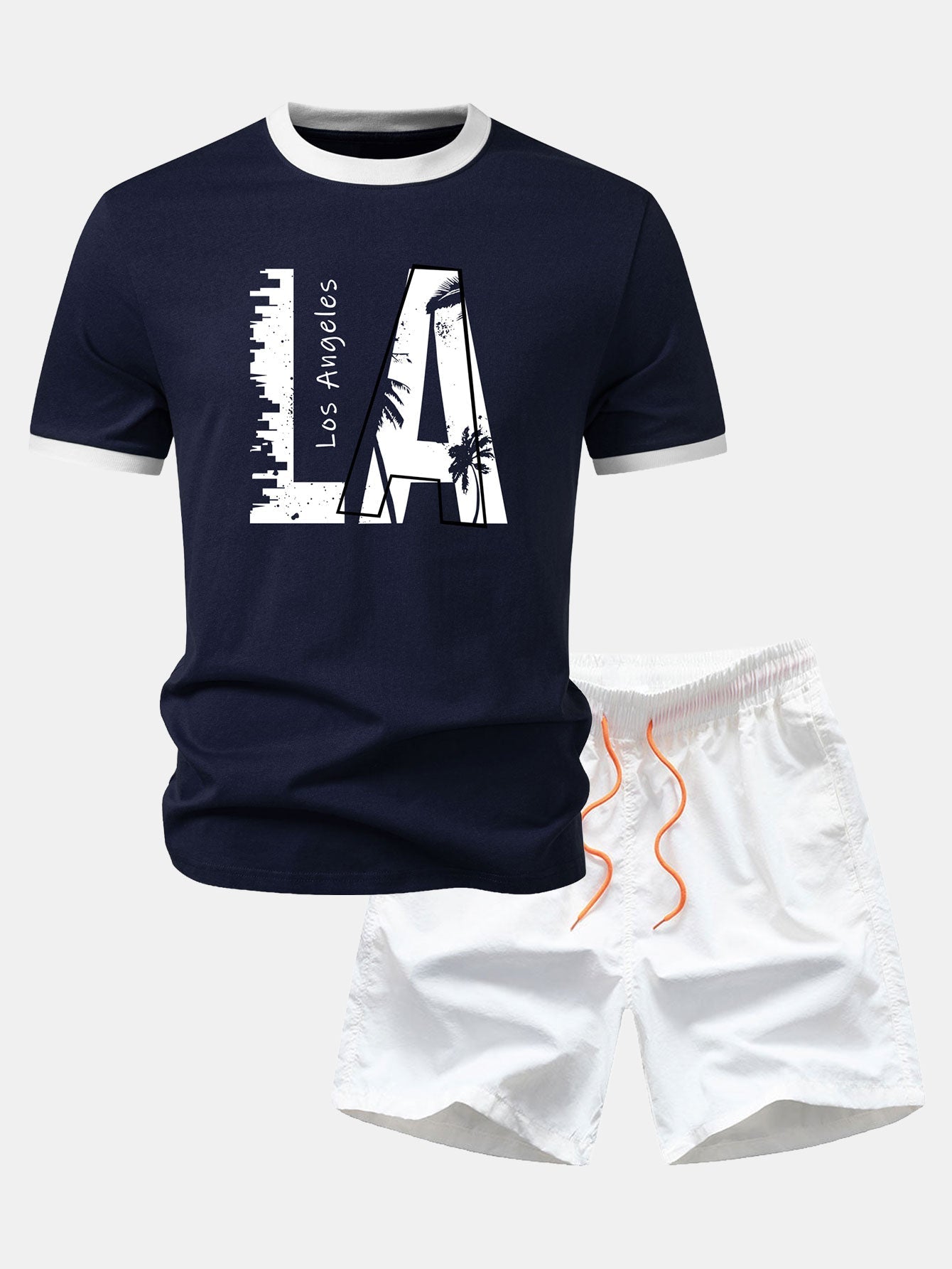 Los Angeles Print Contrast Ringer T-Shirt & Swim Shorts