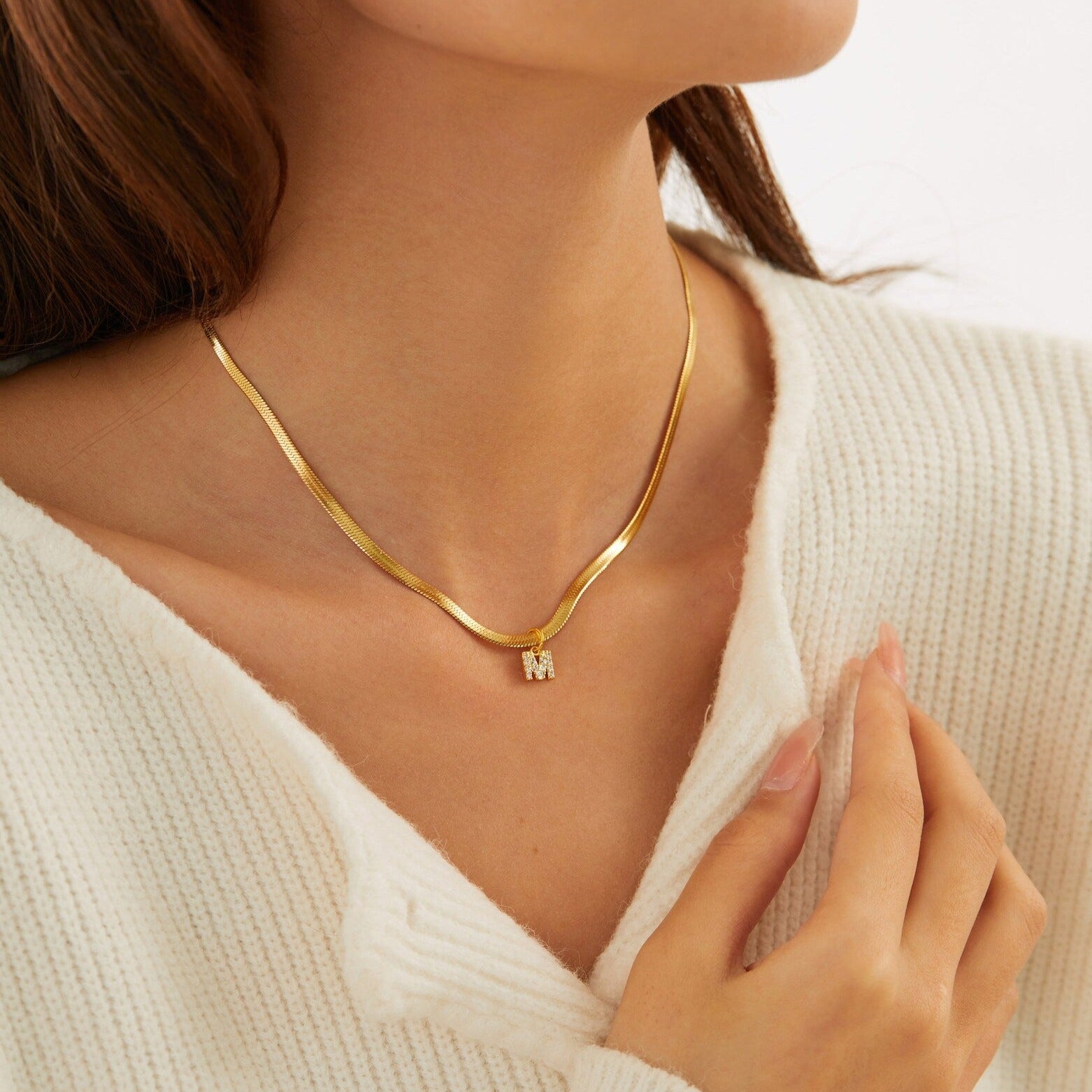 Initial Herringbone Necklace