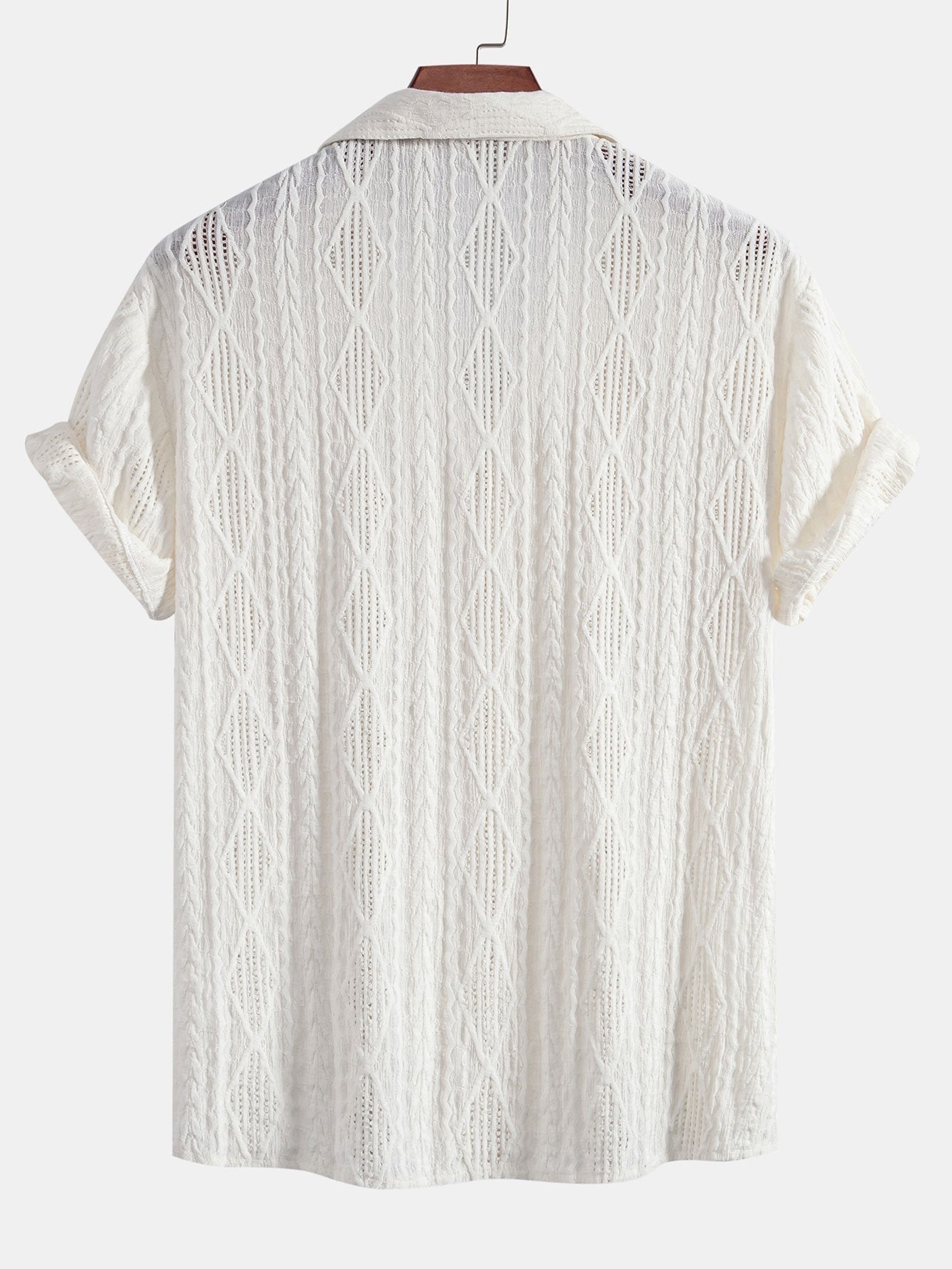 Geometric Jacquard Eyelet Cuban Shirt & Linen Blend Drawstring 7" Shorts