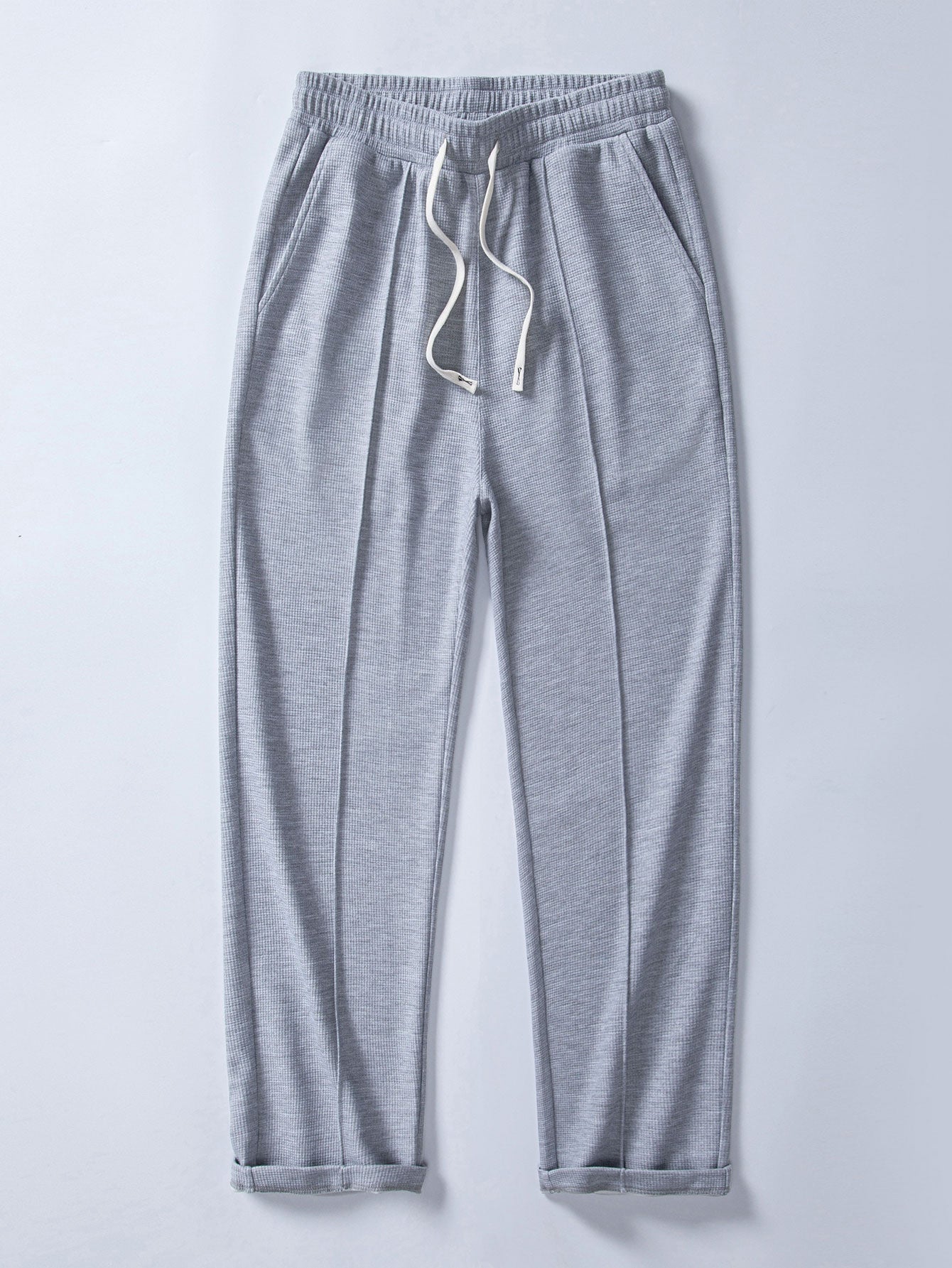 2 In 1 Waffle Notched Collar Sweatshirt & Waffle Pleated Pintuck Straight Leg Pants