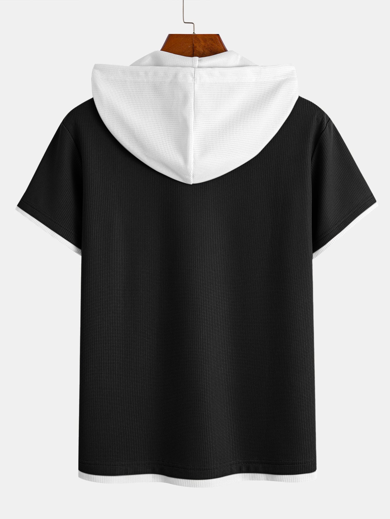Contrast Button-Placket Waffle Hooded T-Shirt & 2 In 1 Waffle 7″‌ Shorts