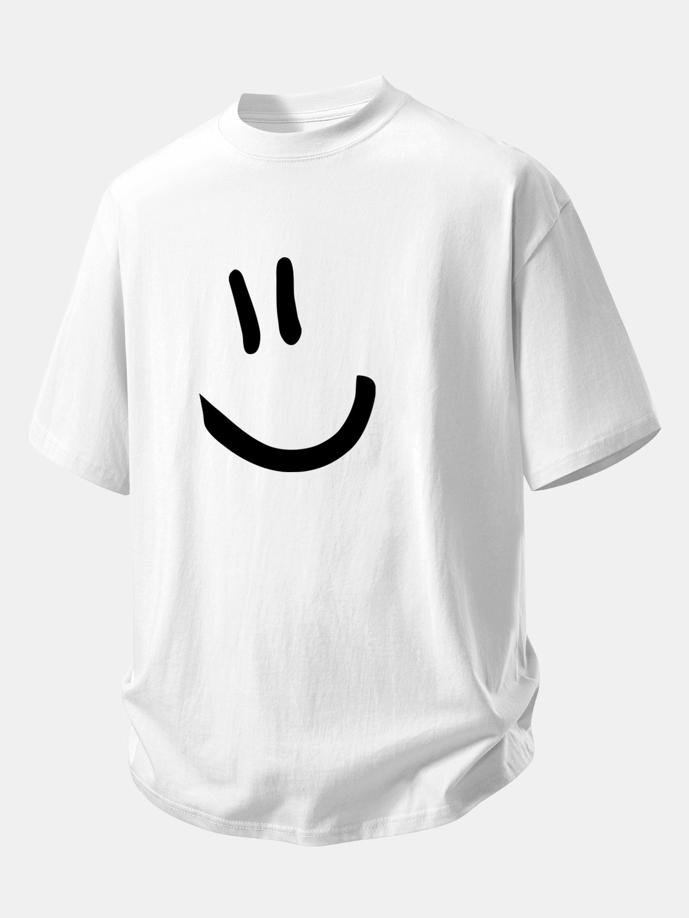 Relax Fit Smiley Face Print Cotton T-Shirt & Cotton Drawstring 7" Shorts