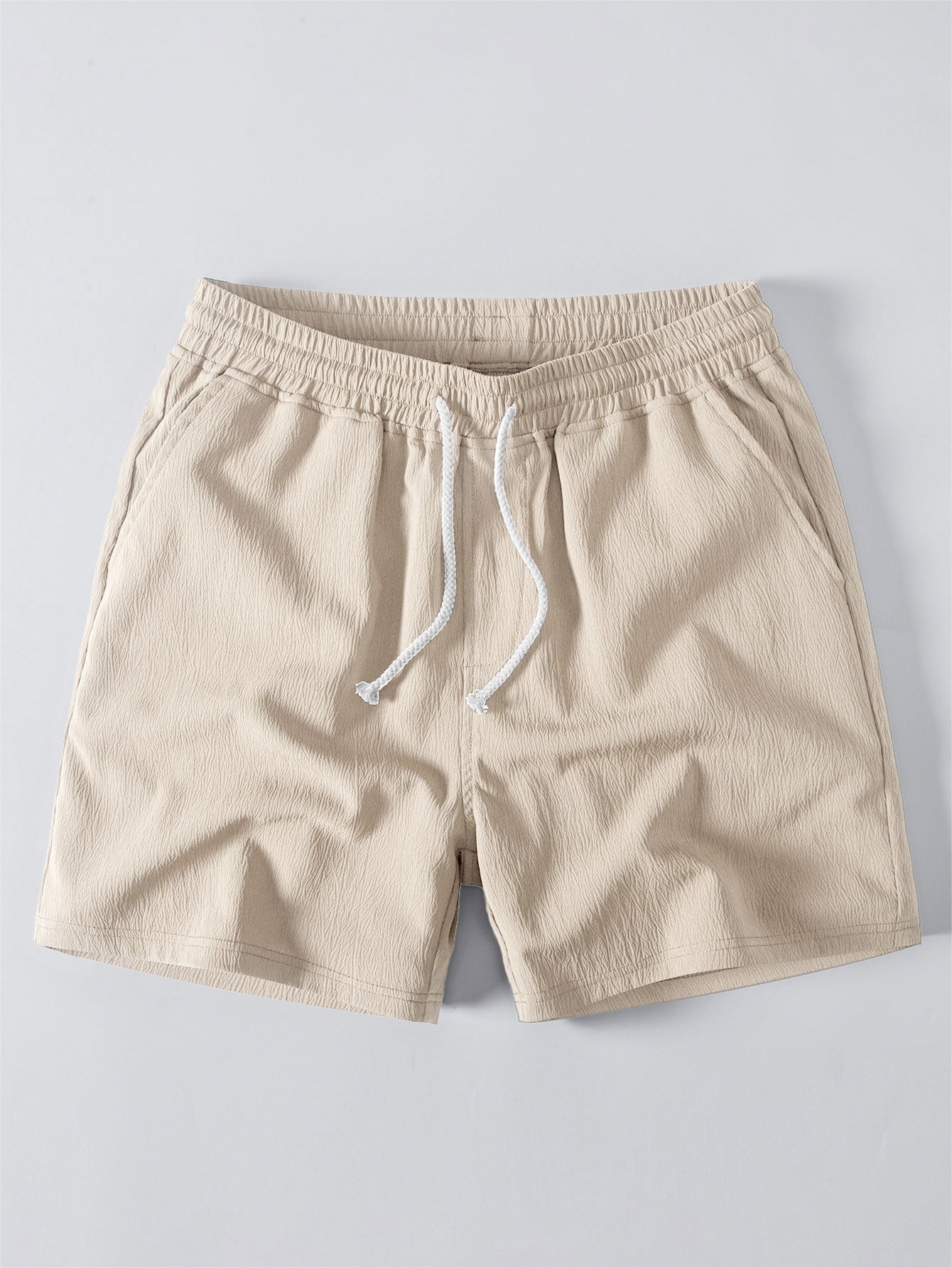 Geometric Jacquard Cuban Collar Shirt & Crinkle Textured Drawstring 5" Shorts