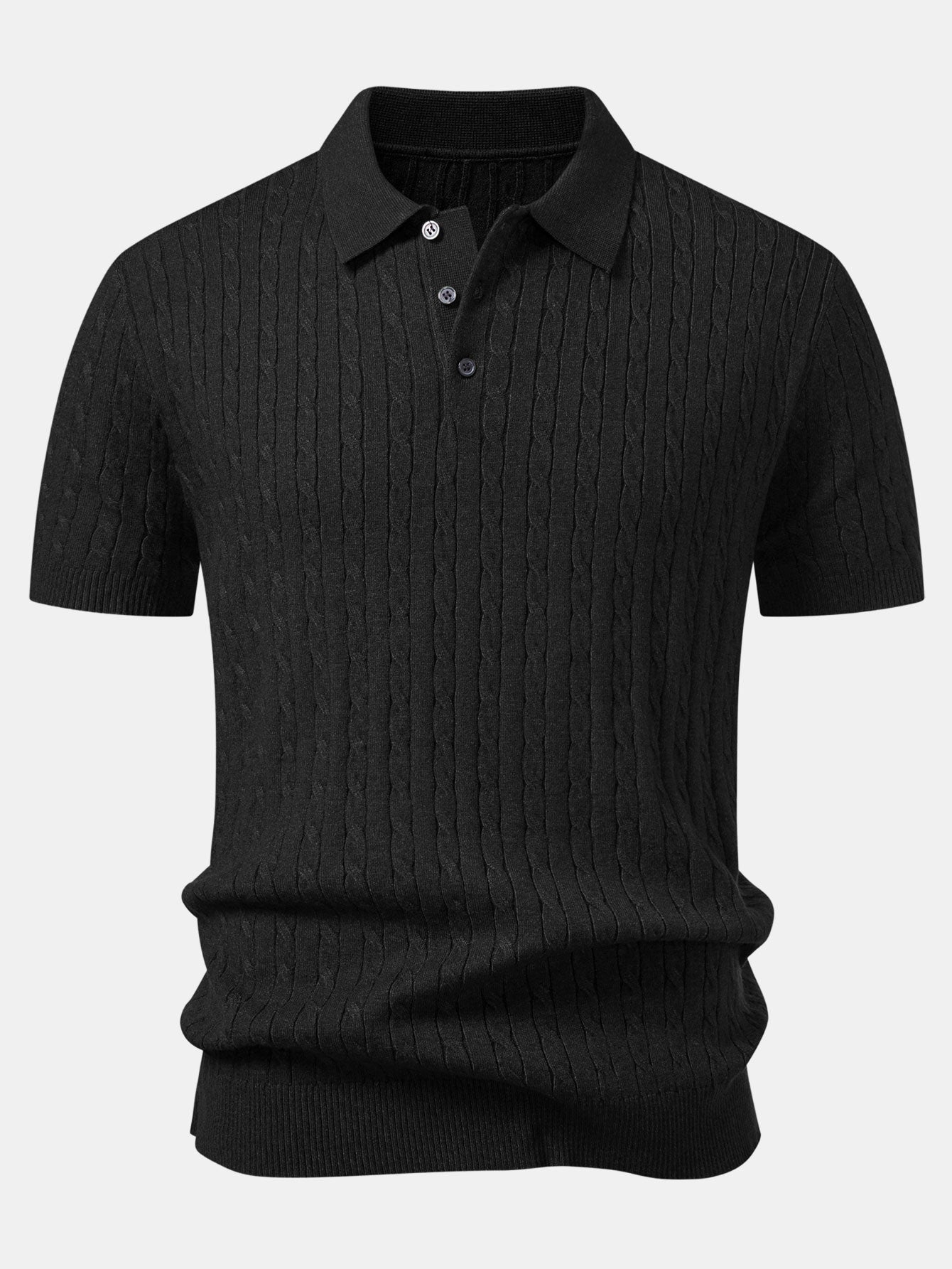 Twisted Jacquard Knit Polo & Elastic Waist Straight Leg Trousers