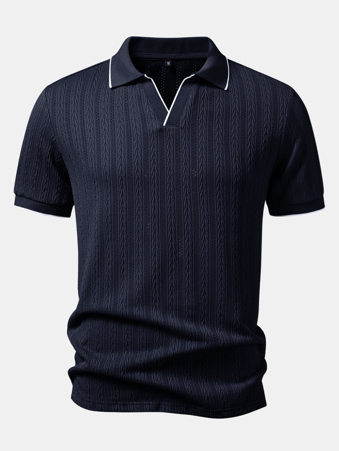 Geometric Jacquard Johnny Collar Polo & Elastic Waist Chino Shorts