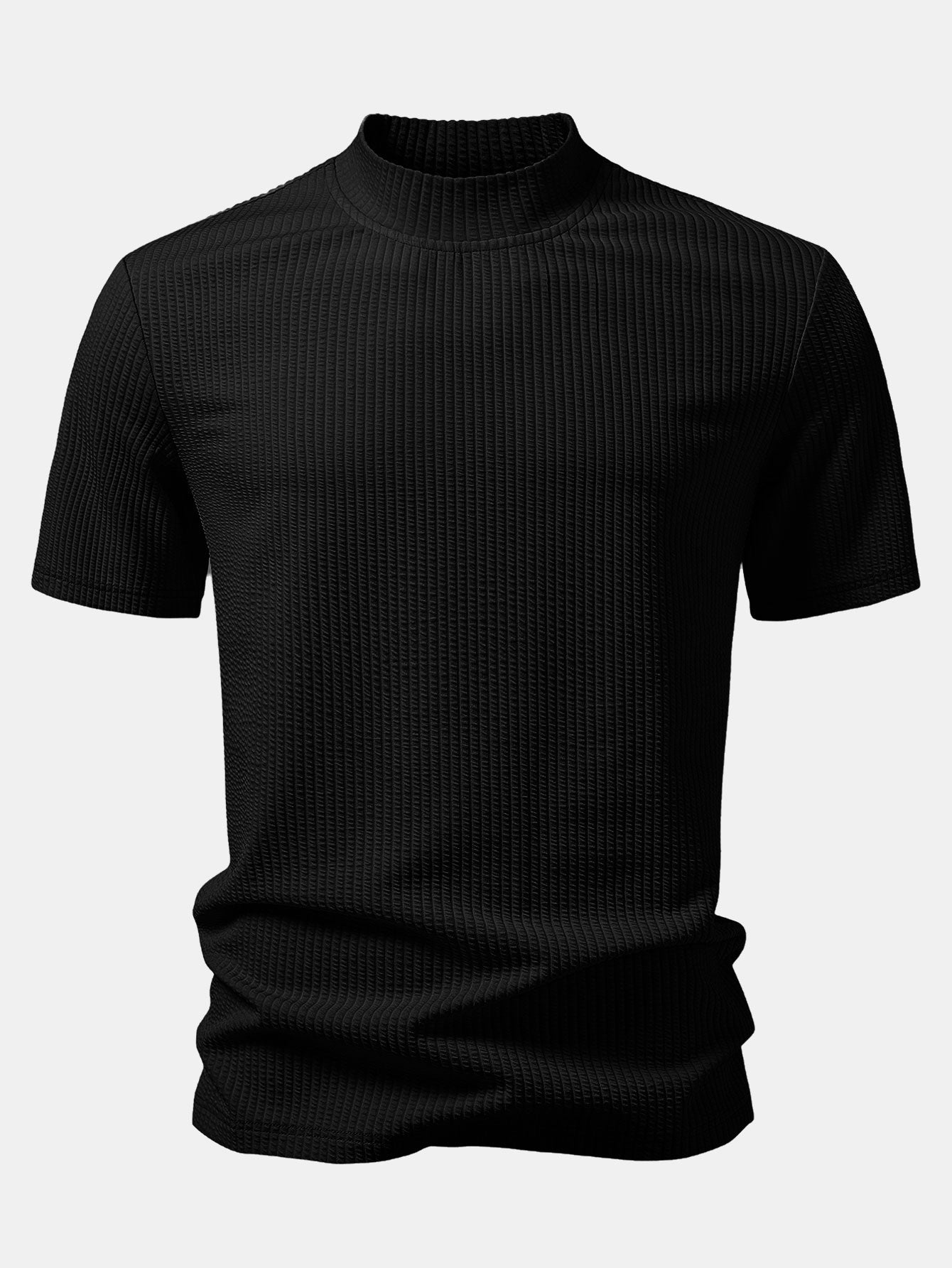 Ribbed  Mock Neck T-Shirt & Drawstring Ribbed Shorts