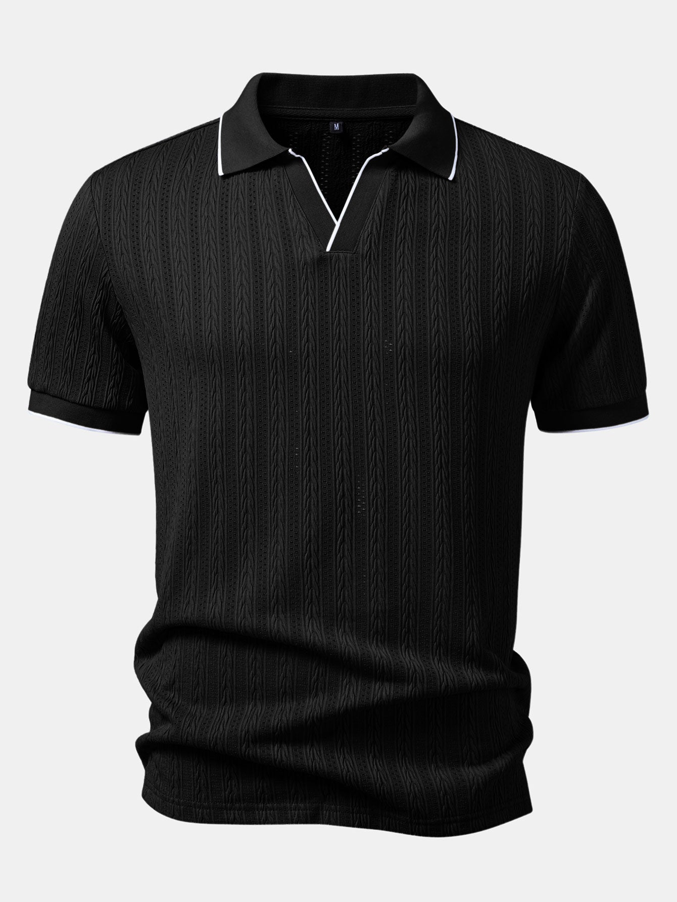 Geometric Jacquard Johnny Collar Polo & Elastic Waist Chino Shorts