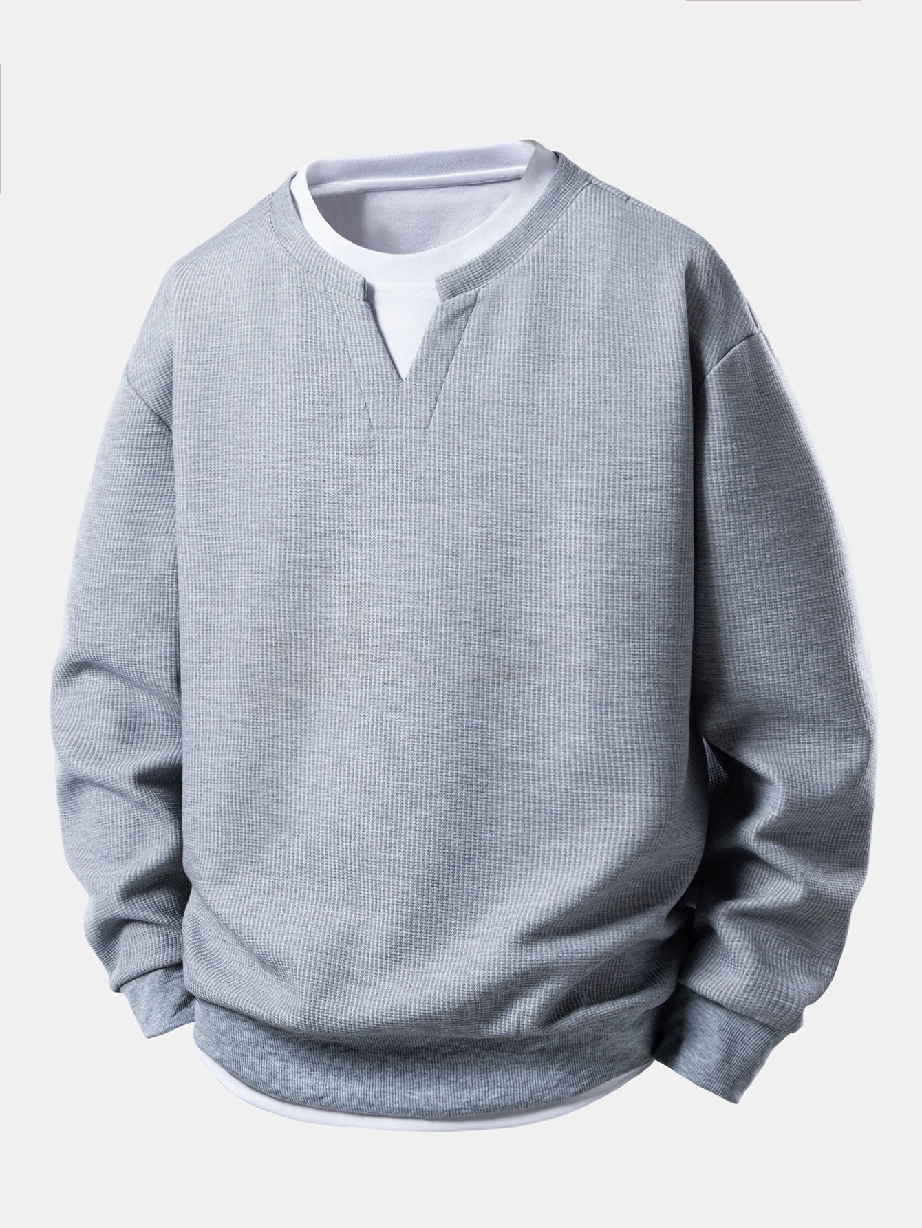 2 In 1 Waffle Notched Collar Sweatshirt & Waffle Pleated Pintuck Straight Leg Pants