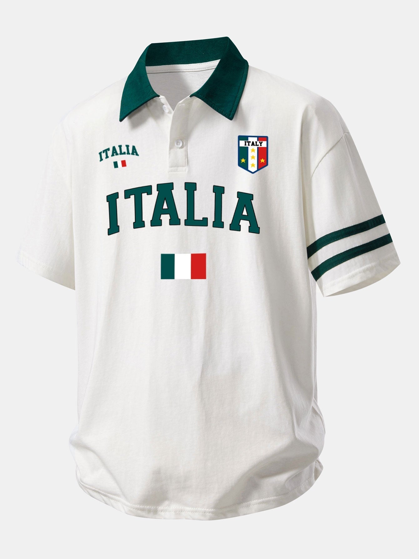 Relax Fit Italia Print Contrast Collar Polo Shirt & Cotton Drawstring 7" Shorts