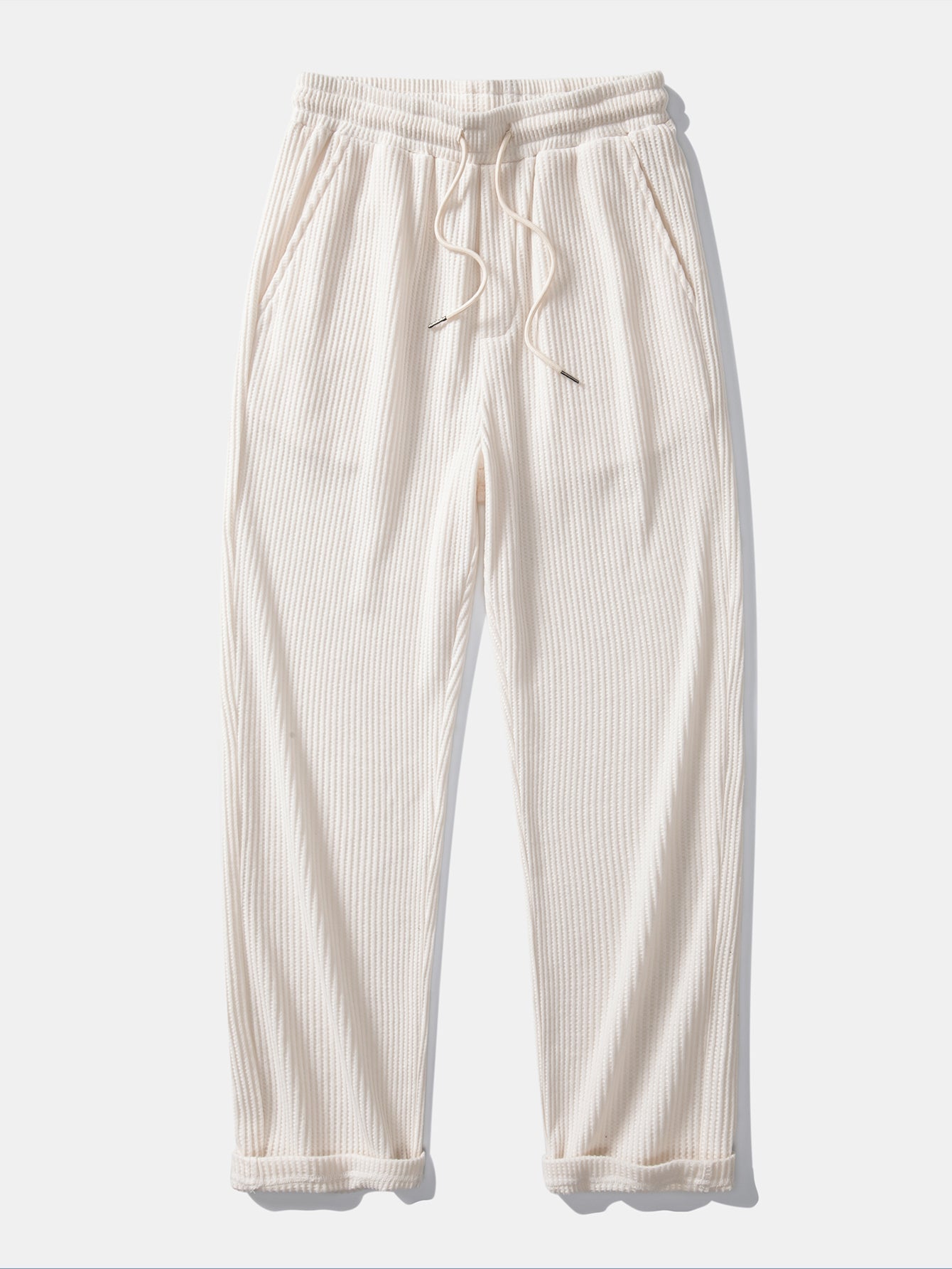 Waffle Ribbed Hem T-Shirt & Drawstring Knitted Waffle Pants