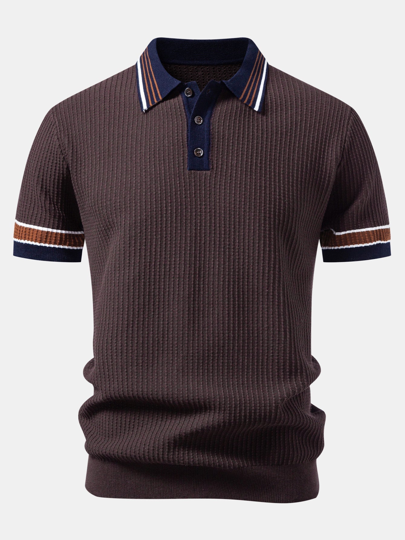 Contrast Stripe Trim Waffle Knit Polo & Slim Fit Tapered Trousers