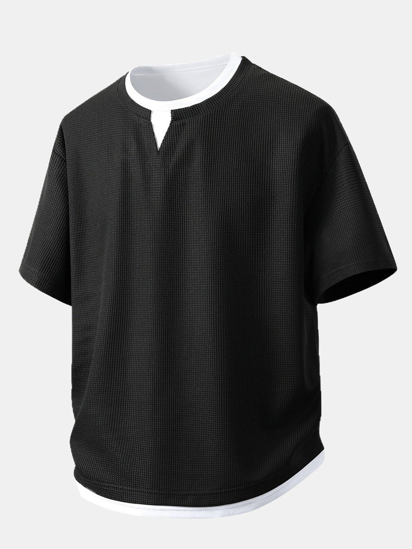 Relax Fit 2 In 1 Notched Collar Waffle T-Shirt & Waffle 7″‌ Shorts