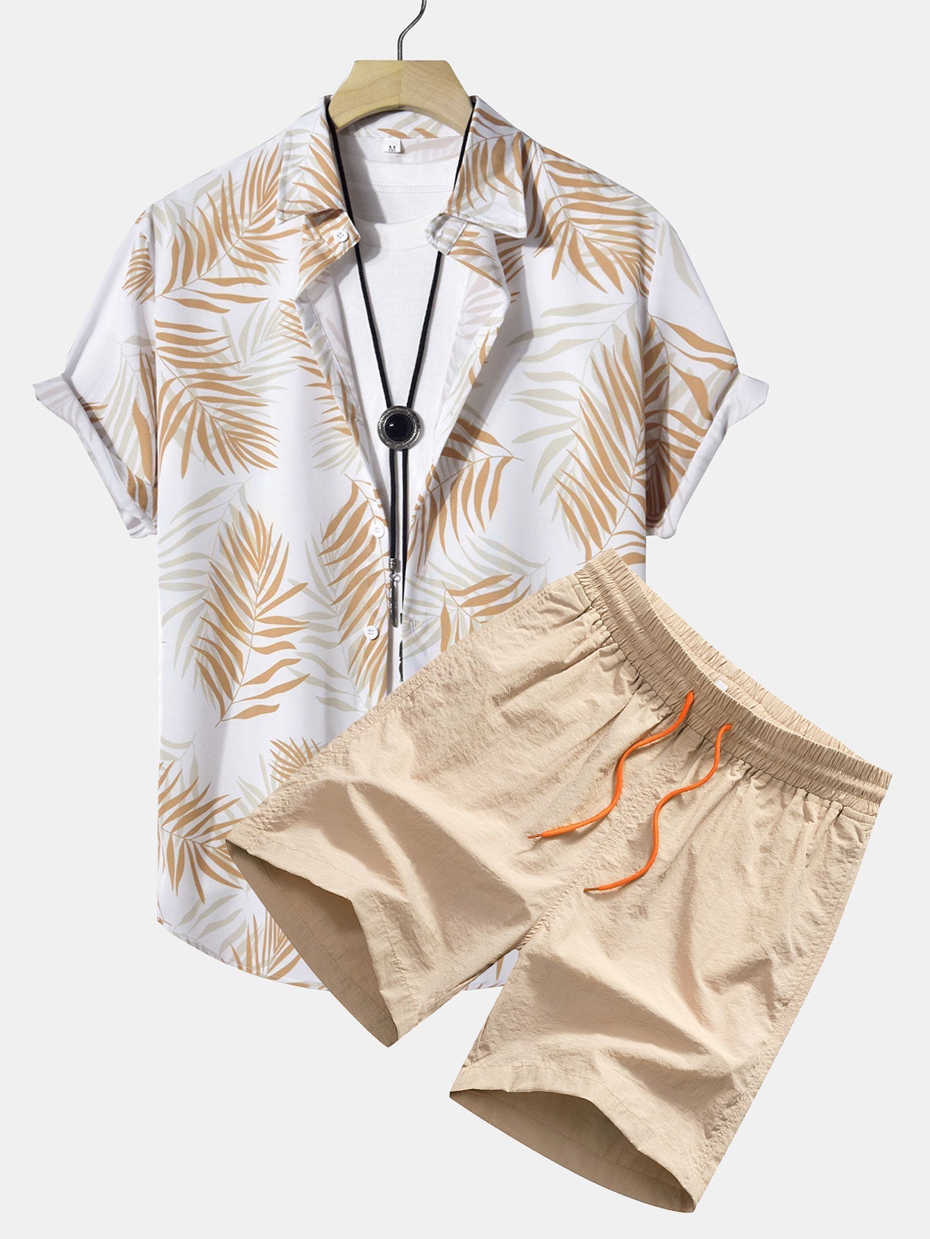 Leaf Print Button Up Shirt & Swim Shorts