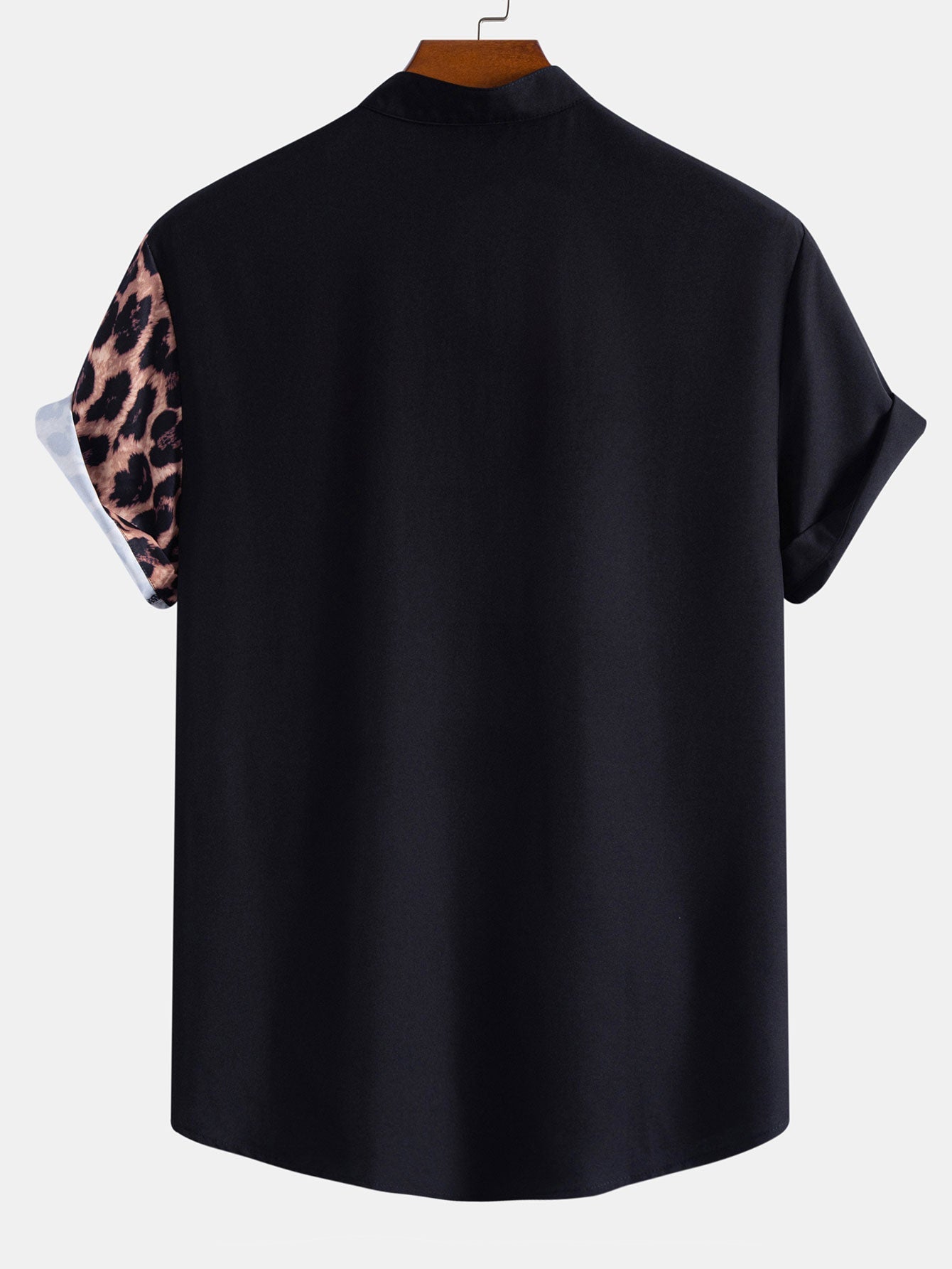 Leopard Patchwork Stand Collar Shirt & Swim Shorts