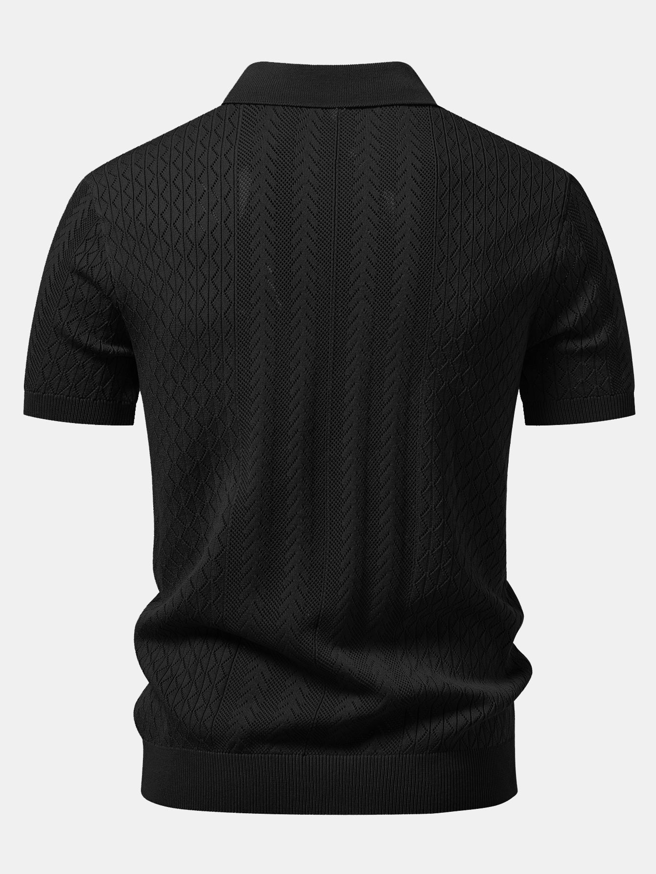 Geometric Jacquard Open Knit Polo & Straight Leg Linen Pants