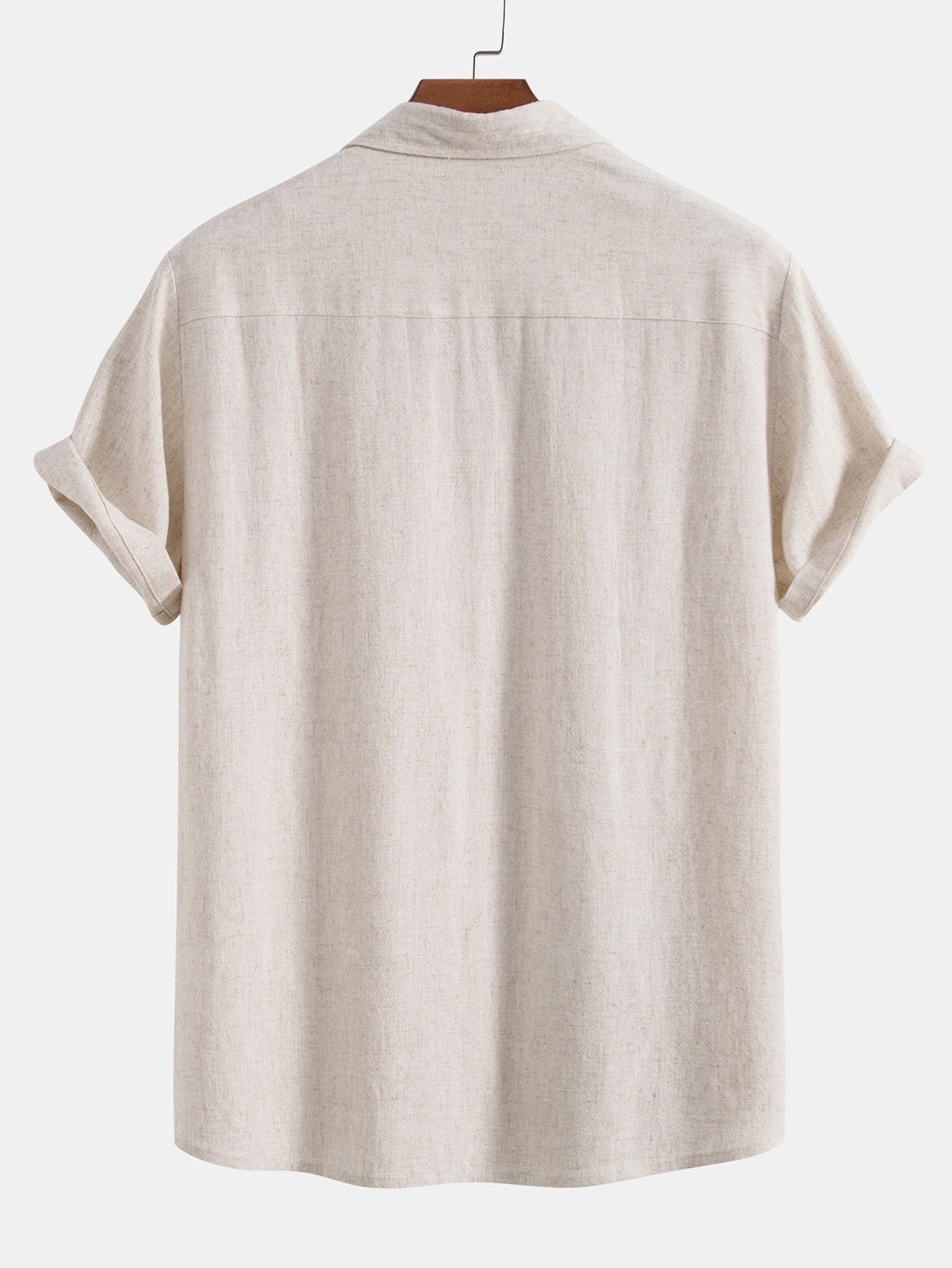 Linen Rayon Blend Button Up Shirt & Crinkle Textured Drawstring 5" Shorts
