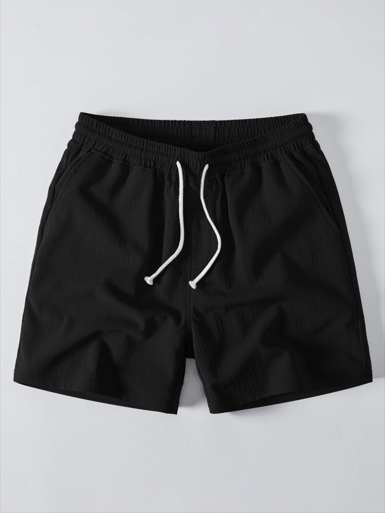 Geometry Rhombus Jacquard Button Up Shirt & Crinkle Textured Drawstring 5" Shorts