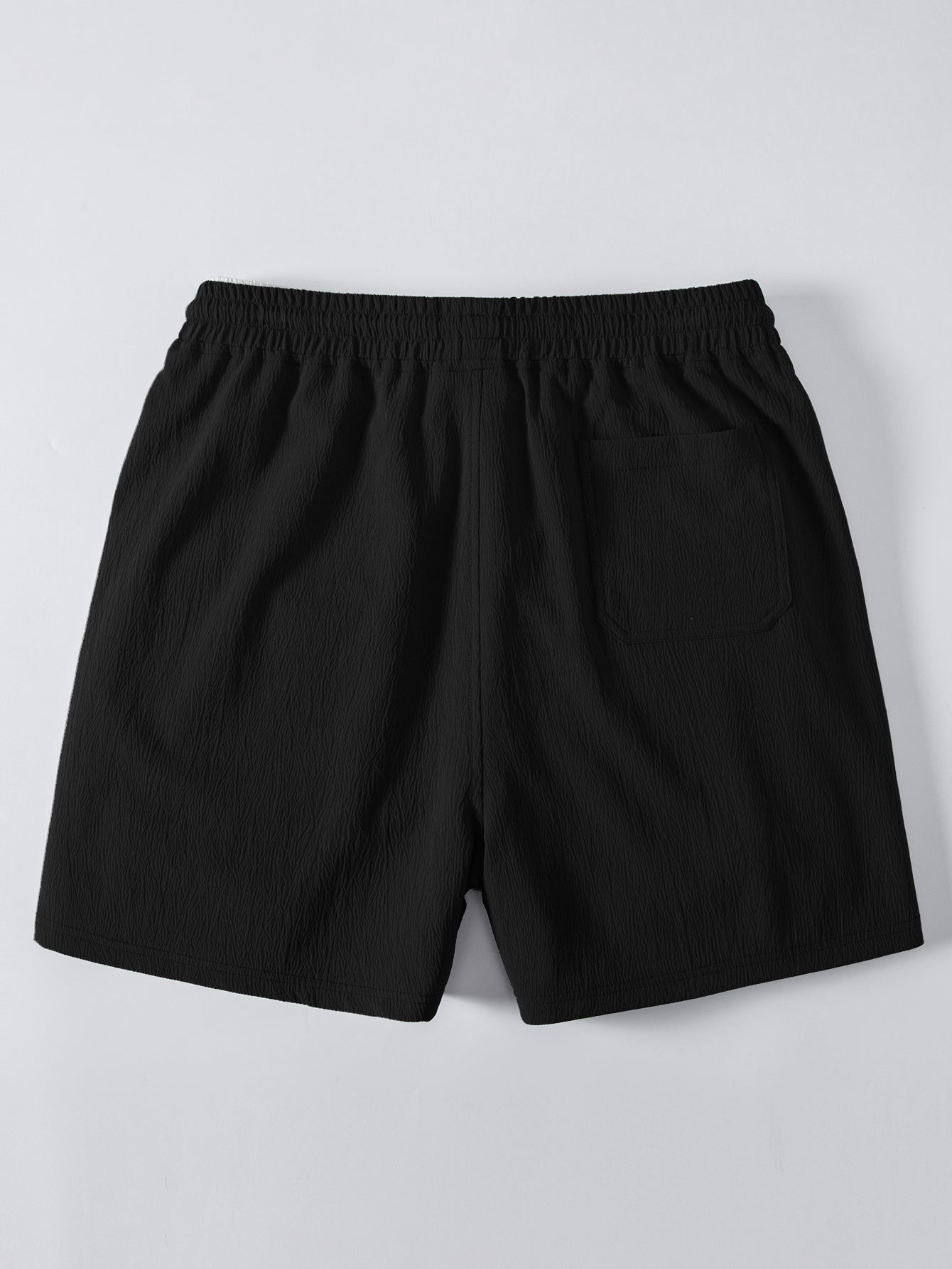 Striped Crochet V Neck Polo & Crinkle Textured Drawstring 5" Shorts