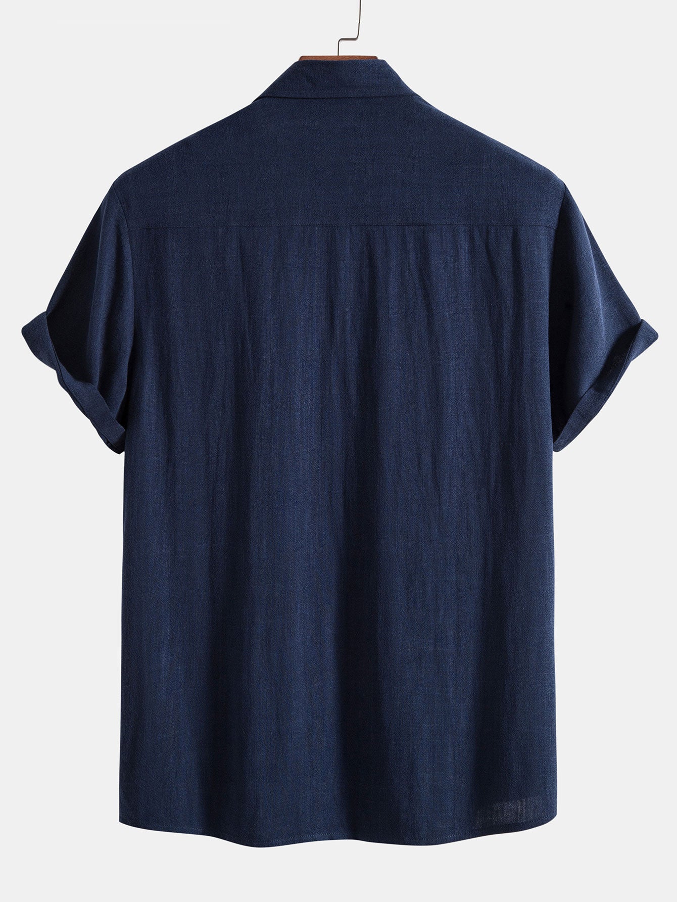 Linen Rayon Blend Button Up Shirt & Crinkle Textured Drawstring 5" Shorts