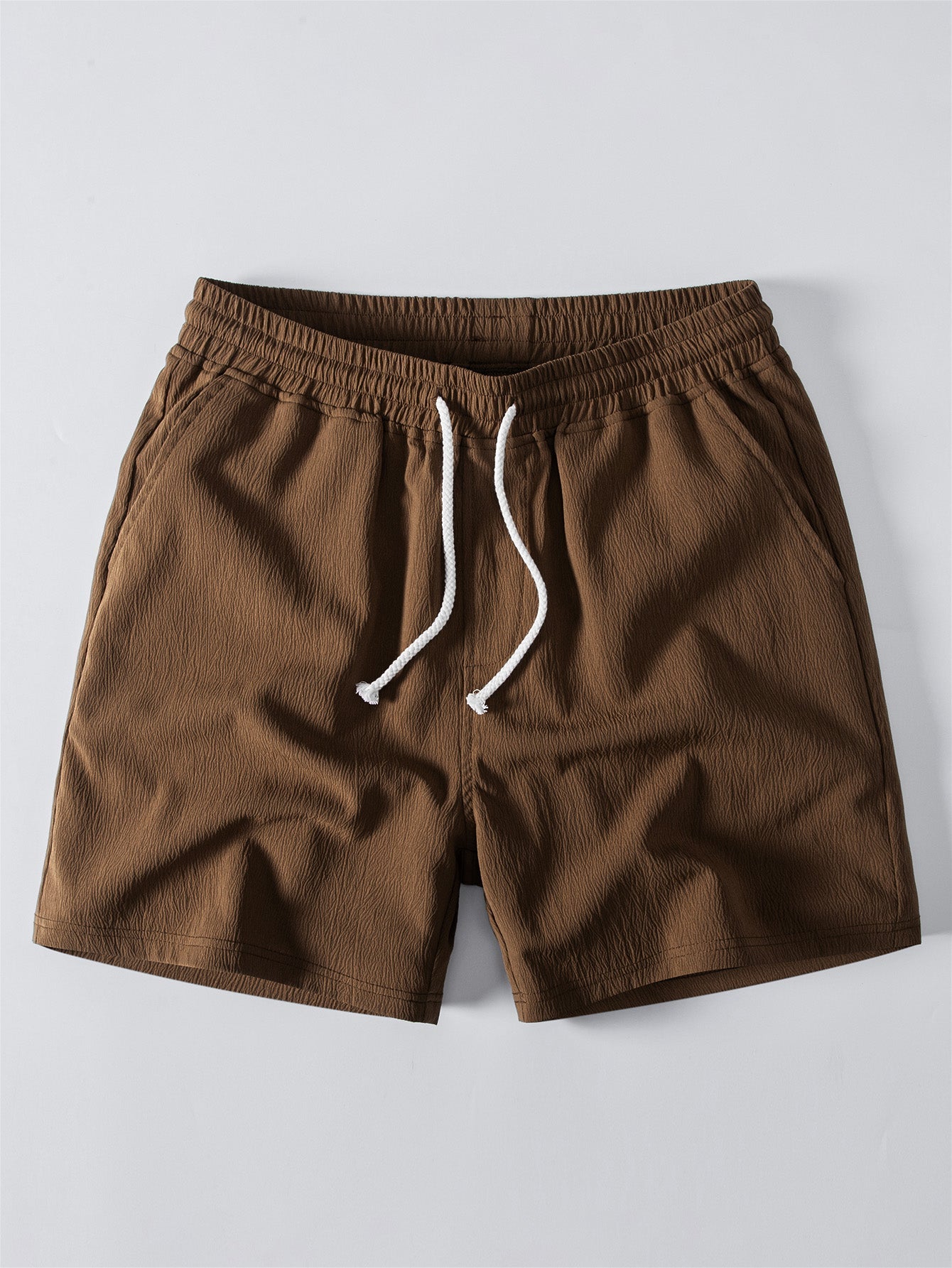 Geometric Jacquard Button Up Shirt & Crinkle Textured Drawstring 5" Shorts