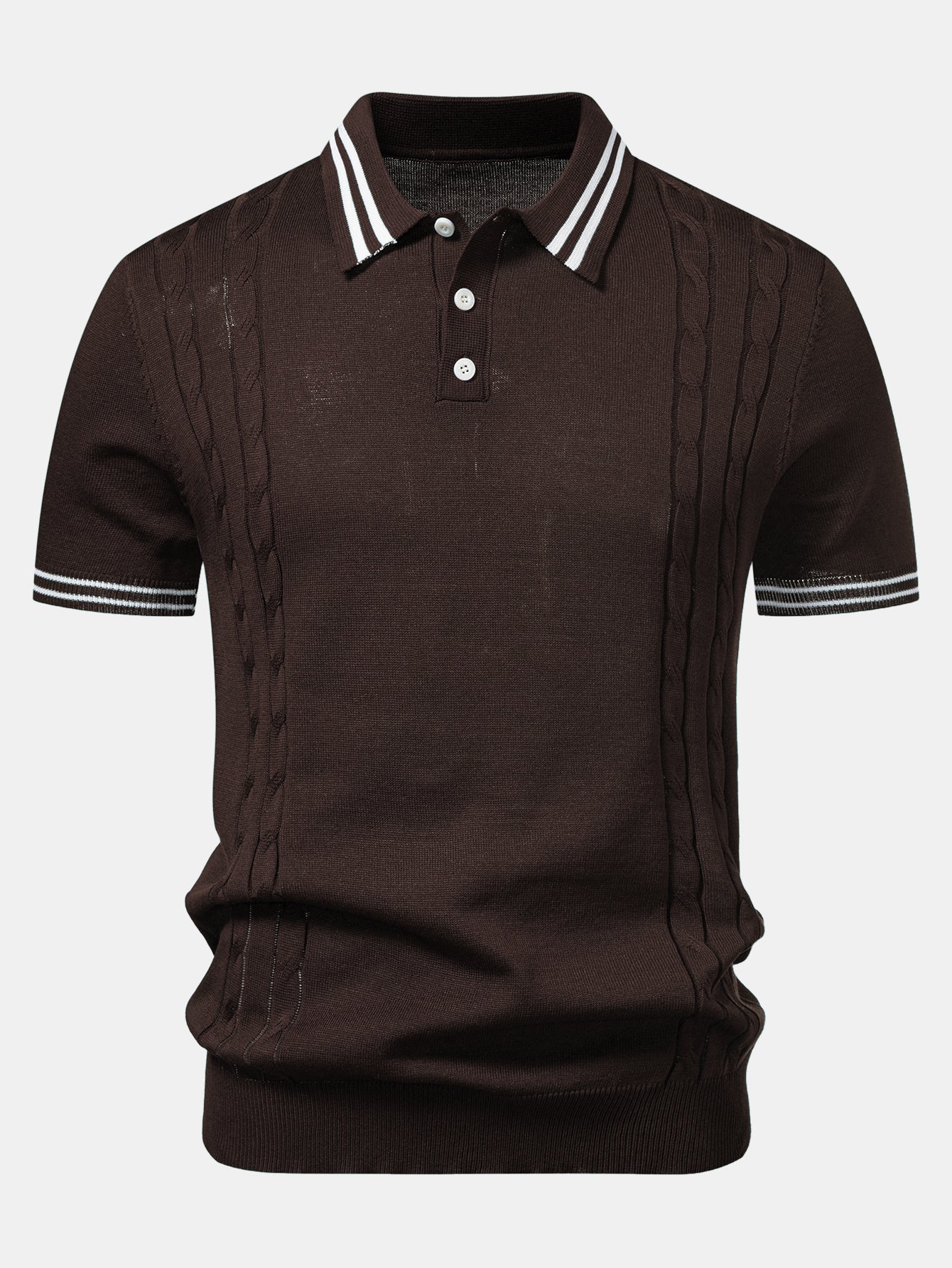 Contrast Trim Twisted Jacquard Knit Polo & Slim Fit Tapered Trousers