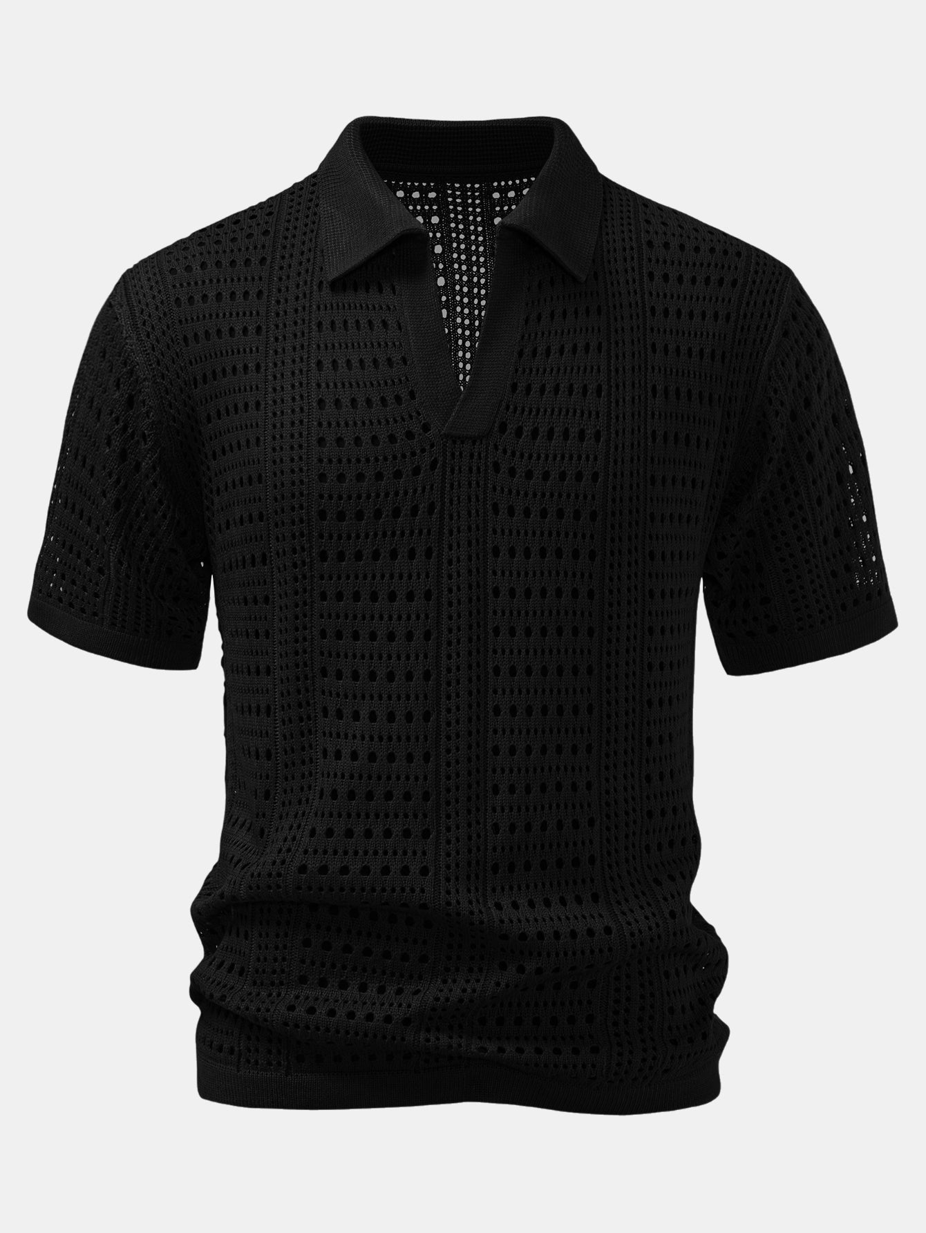 Crochet  V Neck Polo Shirt & Crinkle Textured Straight Leg Pants