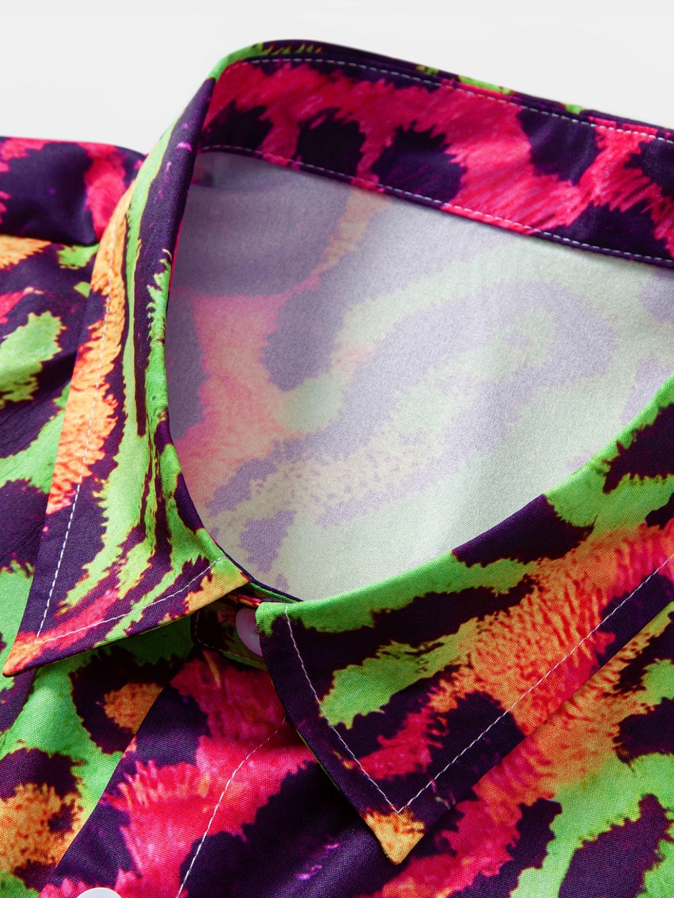 Colorful Leopard Print Button Up Shirt & Swim Shorts