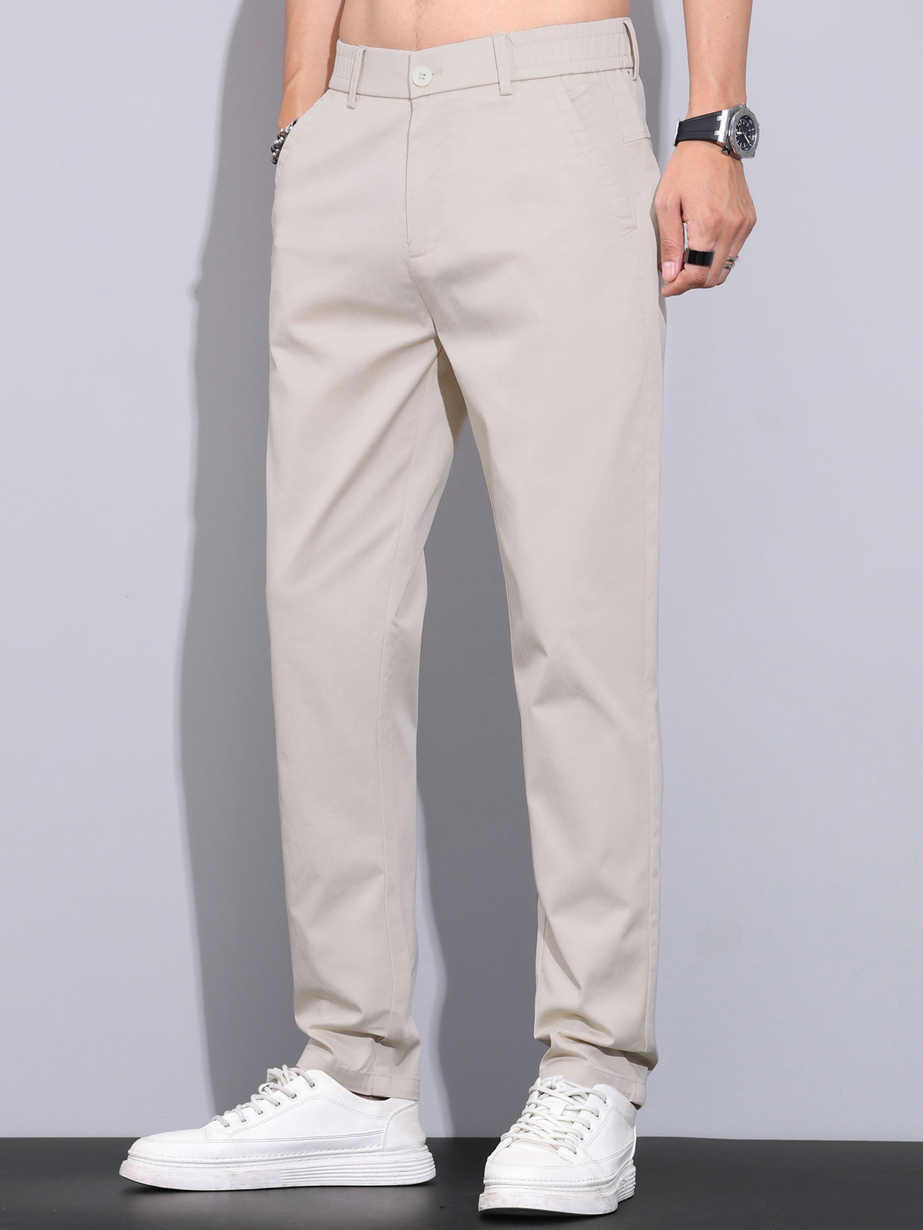 Twist Knit Polo & Elastic Waist Straight Leg Trousers