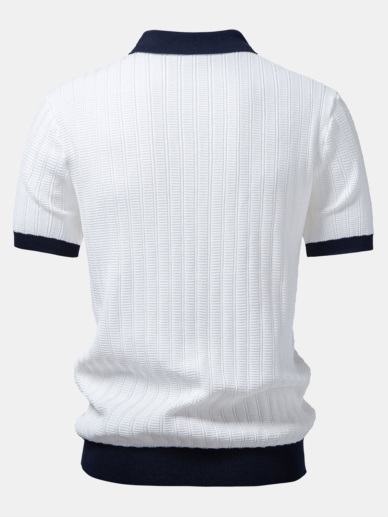Contrast Textured Johnny Collar Knit Polo & Crinkle Textured Straight Leg Pants