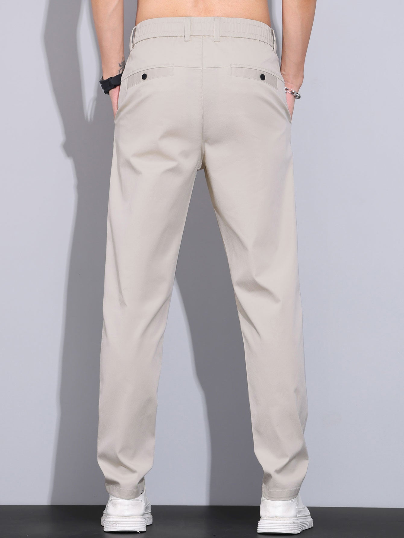 Contrast Textured Johnny Collar Knit Polo & Elastic Waist Straight Leg Trousers