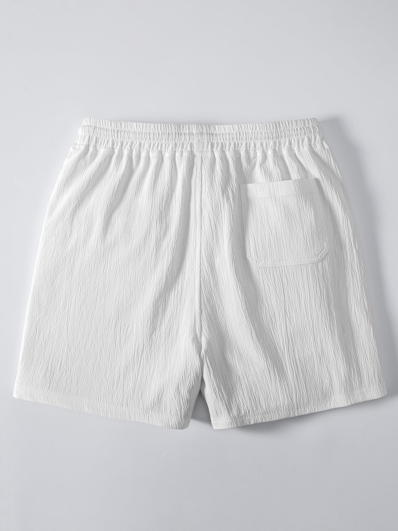 Textured Striped Button Up Shirt & Crinkle Textured Drawstring 5" Shorts