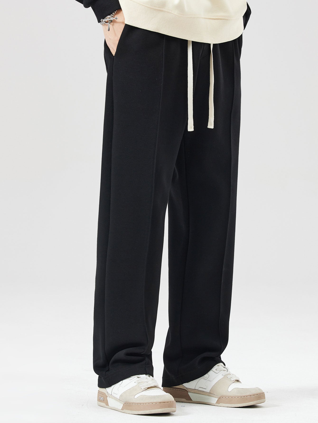 Relax Fit Line Dachshund Print Contrast Polo Sweatshirt & Straight Leg Pleated Pintuck Sweatpants