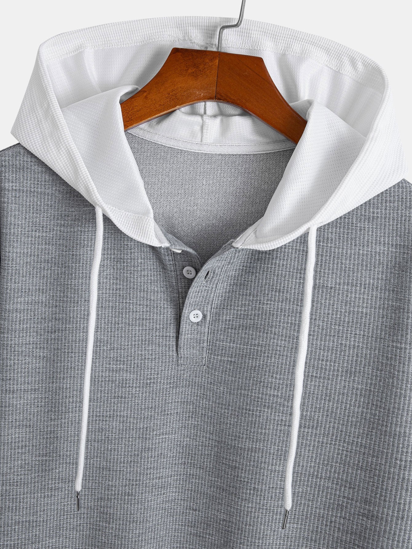 Contrast Button-Placket Waffle Hooded T-Shirt & 2 In 1 Waffle 7″‌ Shorts