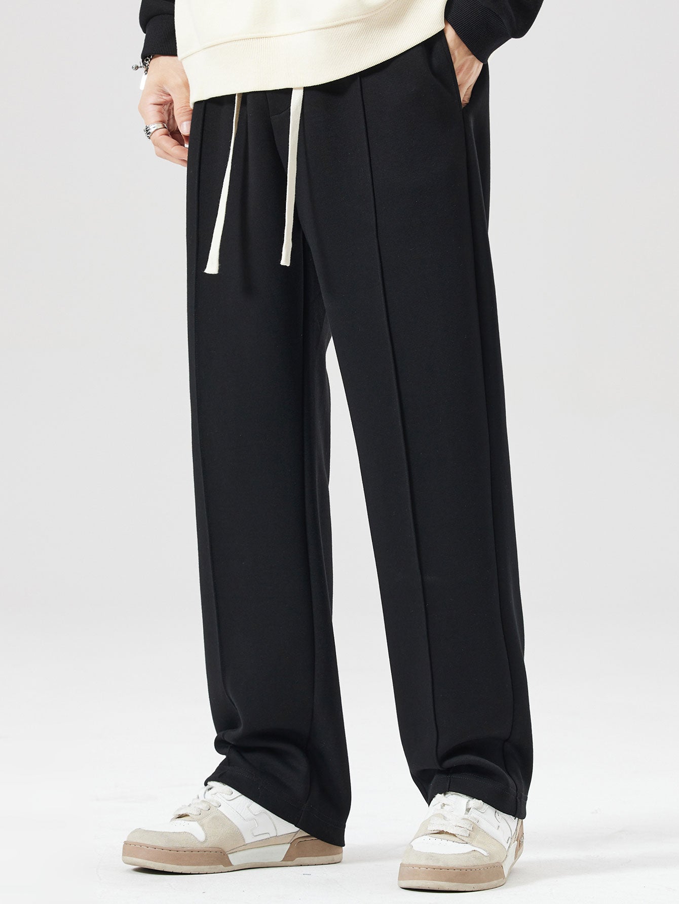 Relax Fit Line Dachshund Print Contrast Polo Sweatshirt & Straight Leg Pleated Pintuck Sweatpants