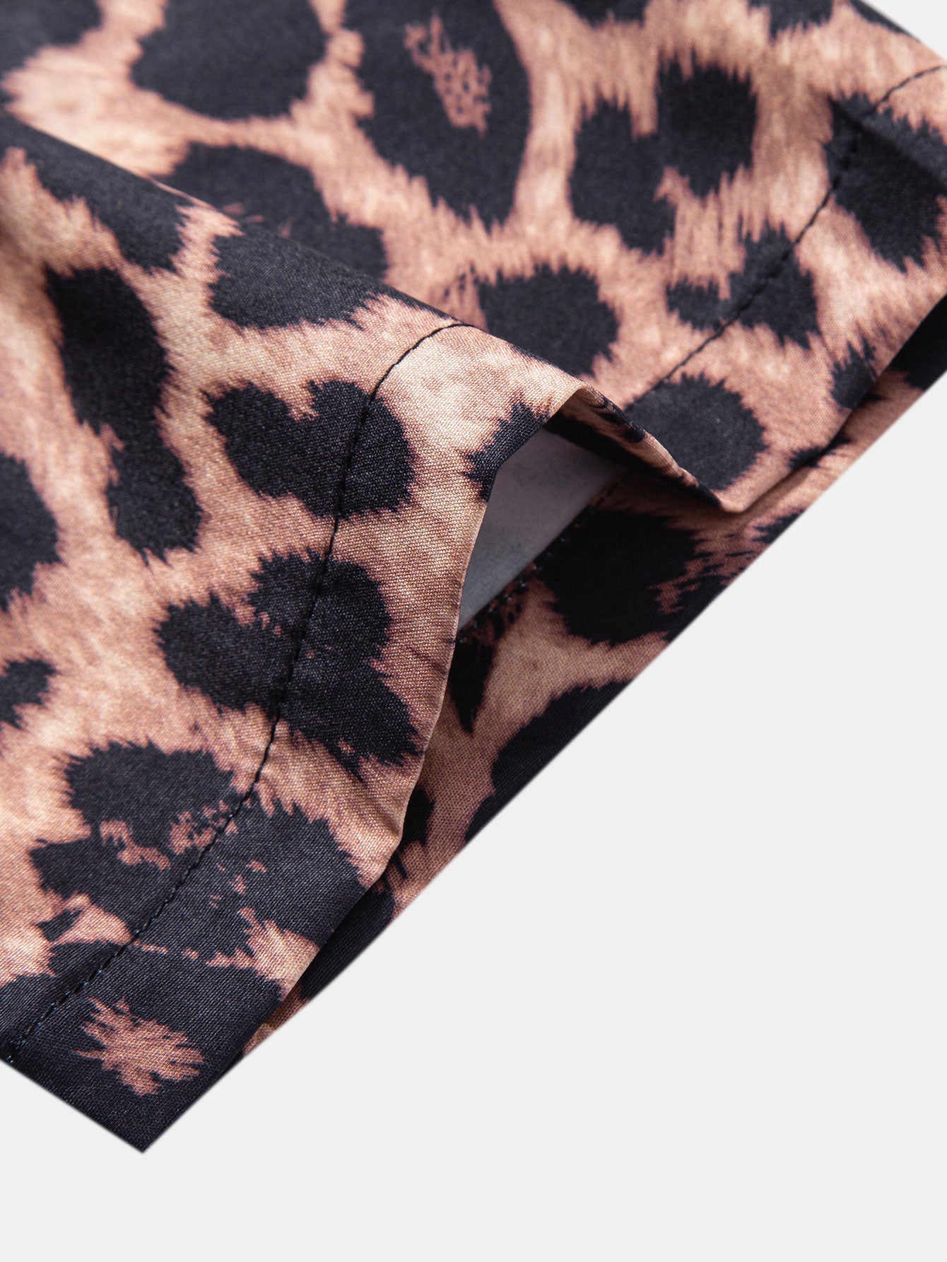 Leopard Patchwork Stand Collar Shirt & Leopard Print Patchwork 6" Shorts