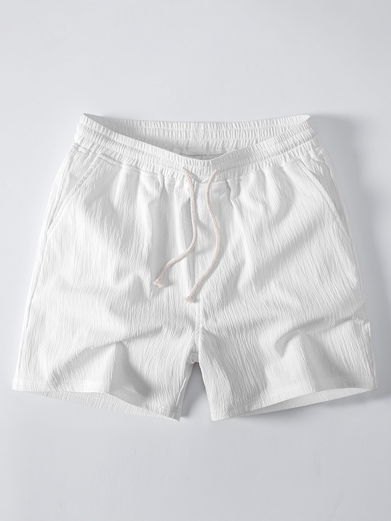 Crochet  V Neck Polo Shirt & Crinkle Textured Drawstring 5" Shorts