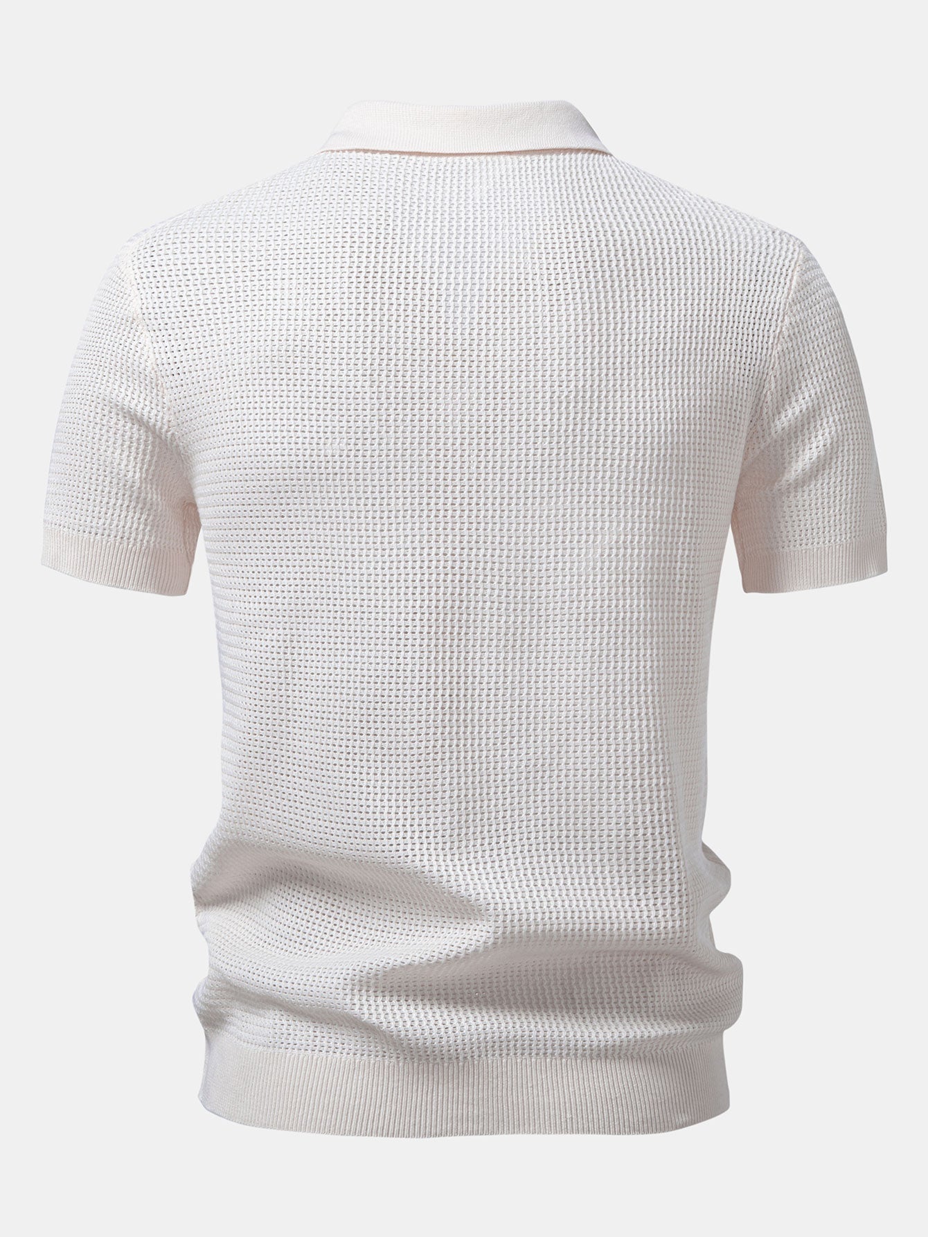 Textured Johnny Collar Crocheted Knit Polo & Crinkle Textured Straight Leg Pants