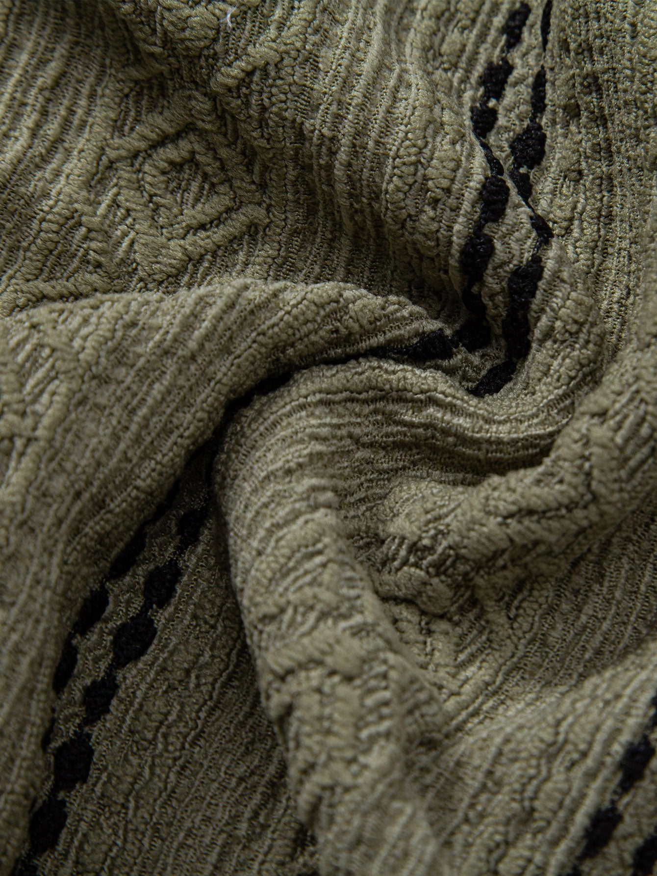Geometric Striped Jacquard Button Up Shirt & Crinkle Textured Drawstring 5" Shorts