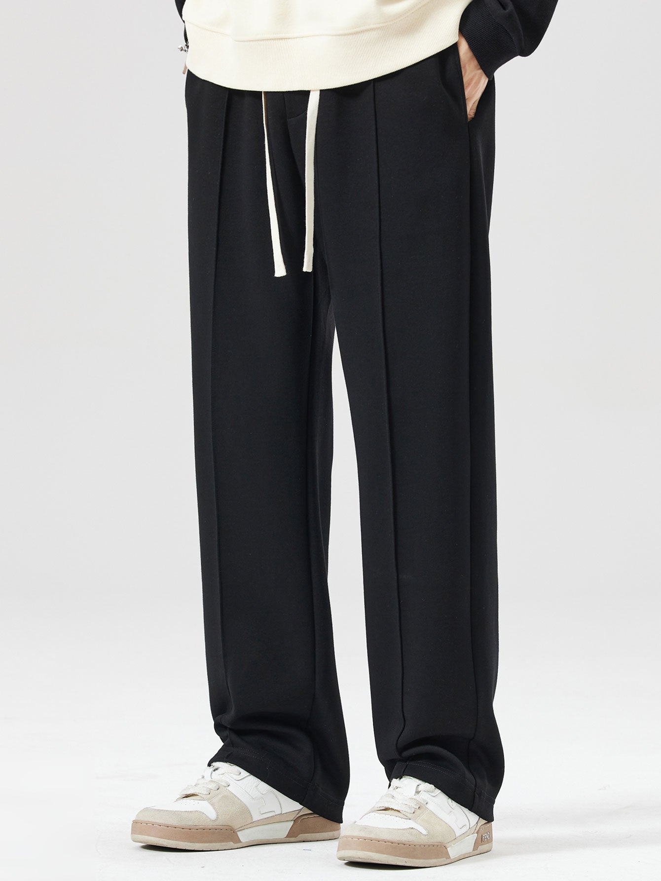 Relax Fit Contrast Polo Sweatshirt & Straight Leg Pleated Pintuck Sweatpants