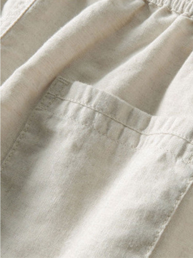 Linen Stripe Open Knit Polo & Straight Leg Linen Pants
