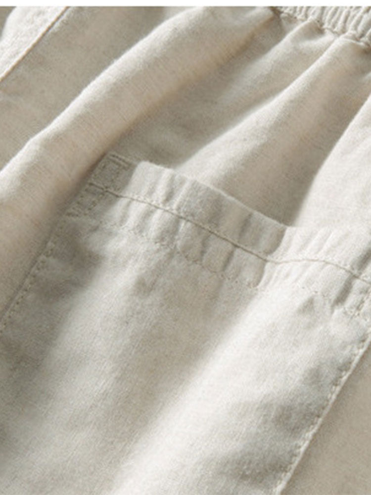 Zig Zag Open Knit Shirt & Straight Leg Linen Pants