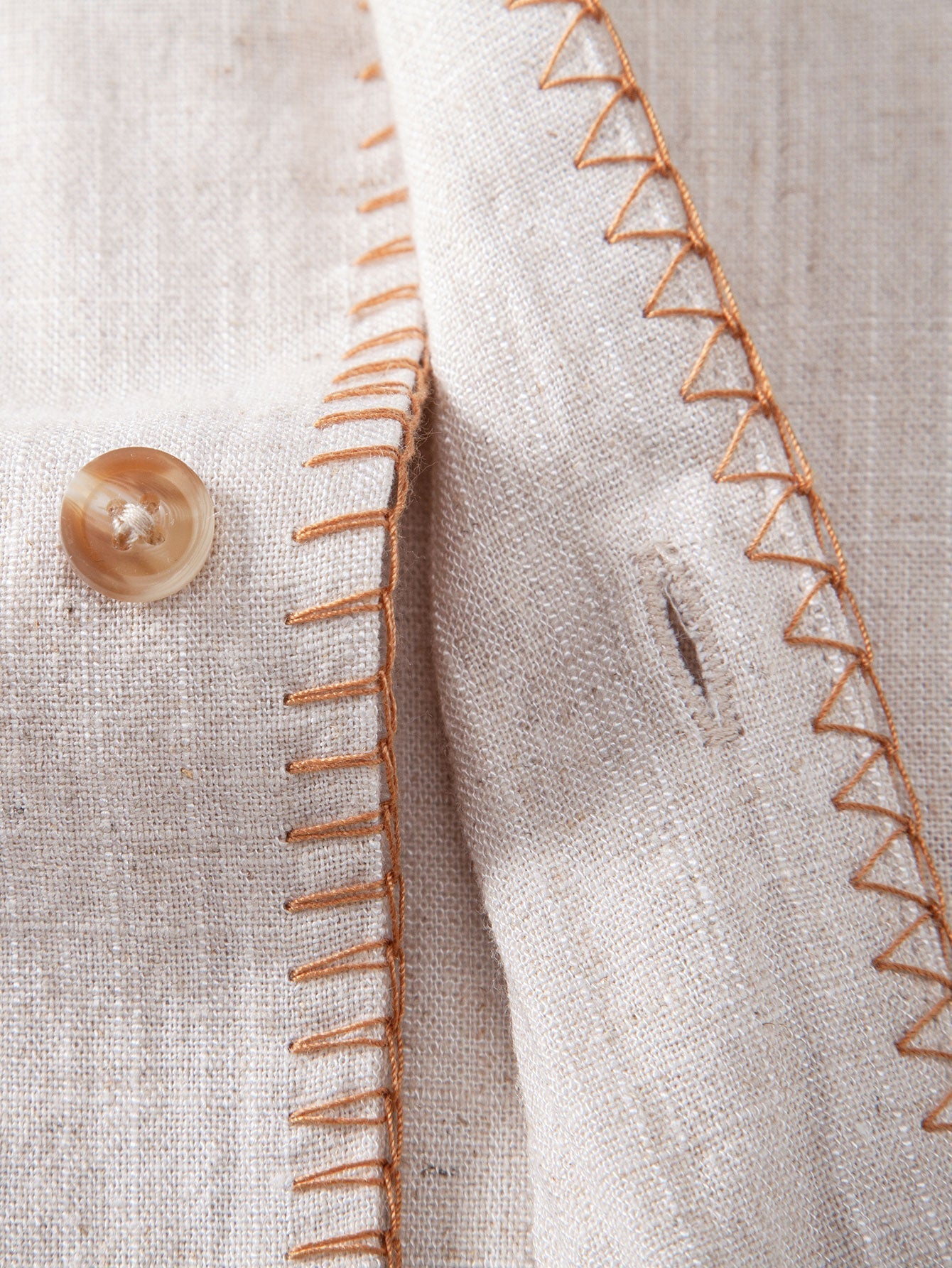 Contrast Stitching Linen Rayon Blend Cuban Shirt & Straight Leg Linen Pants