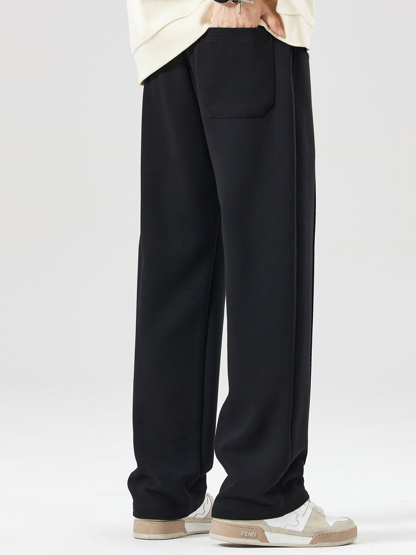 Relax Fit Ghost Drinking Coffee Print Contrast Polo Sweatshirt & Straight Leg Pleated Pintuck Sweatpants