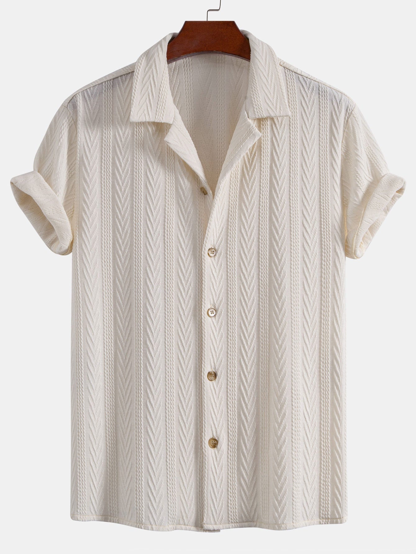 Texture Jacquard Cuban Shirt & Crinkle Textured Drawstring 5" Shorts