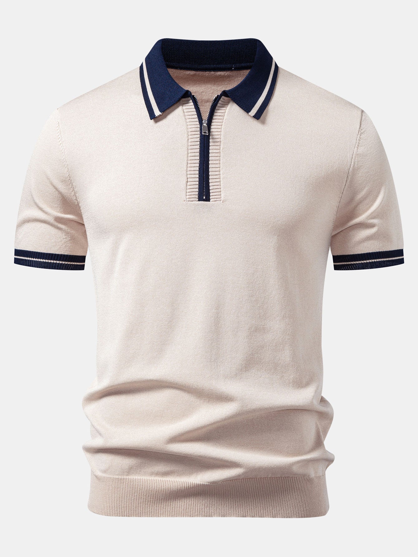 Contrast Trim Zipper Knit Polo & Slim Fit Tapered Trousers