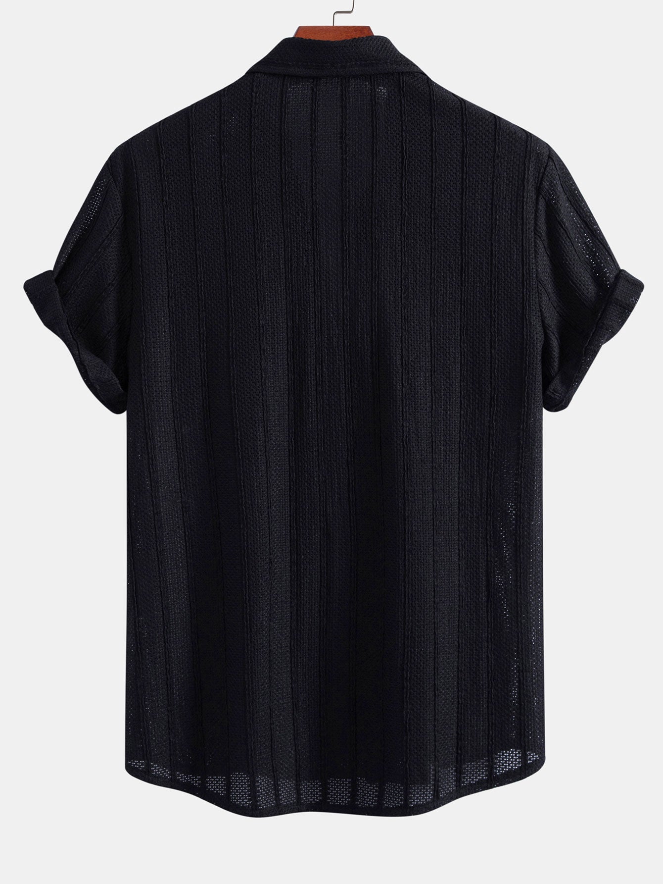 Textured Striped Button Up Shirt & Crinkle Textured Drawstring 5" Shorts